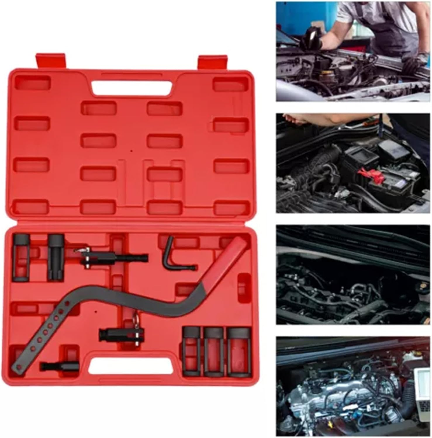 Ghjkldha Valve Spring Compressor Tool, Overhead Valve Installer Kit, 38X24X6Cm, Collet Pusher Adapters Set, Carbon Steel Automotive Equipment, for Small Engine Use, Garage Repair Work image number 1