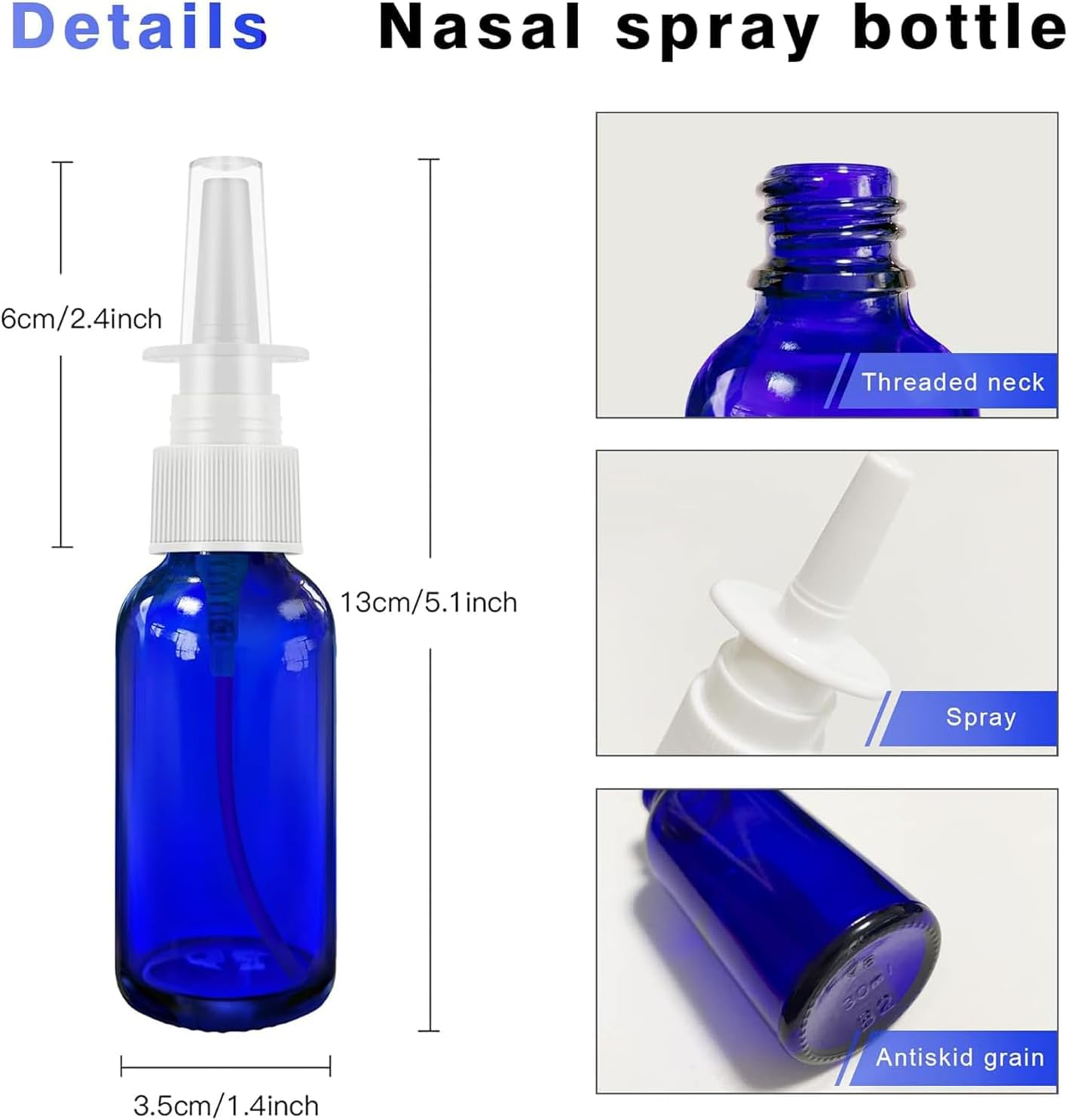 Nasal Spray Bottle Spray Glass Bottles 4Pcs 1Oz (30Ml) with Press Spray Head Refillable Portable Fine Mist, Funnel, Dropper,Label, Empty Nose Spray Glass Bottle Blue Nasal Spray Bottle image number 4