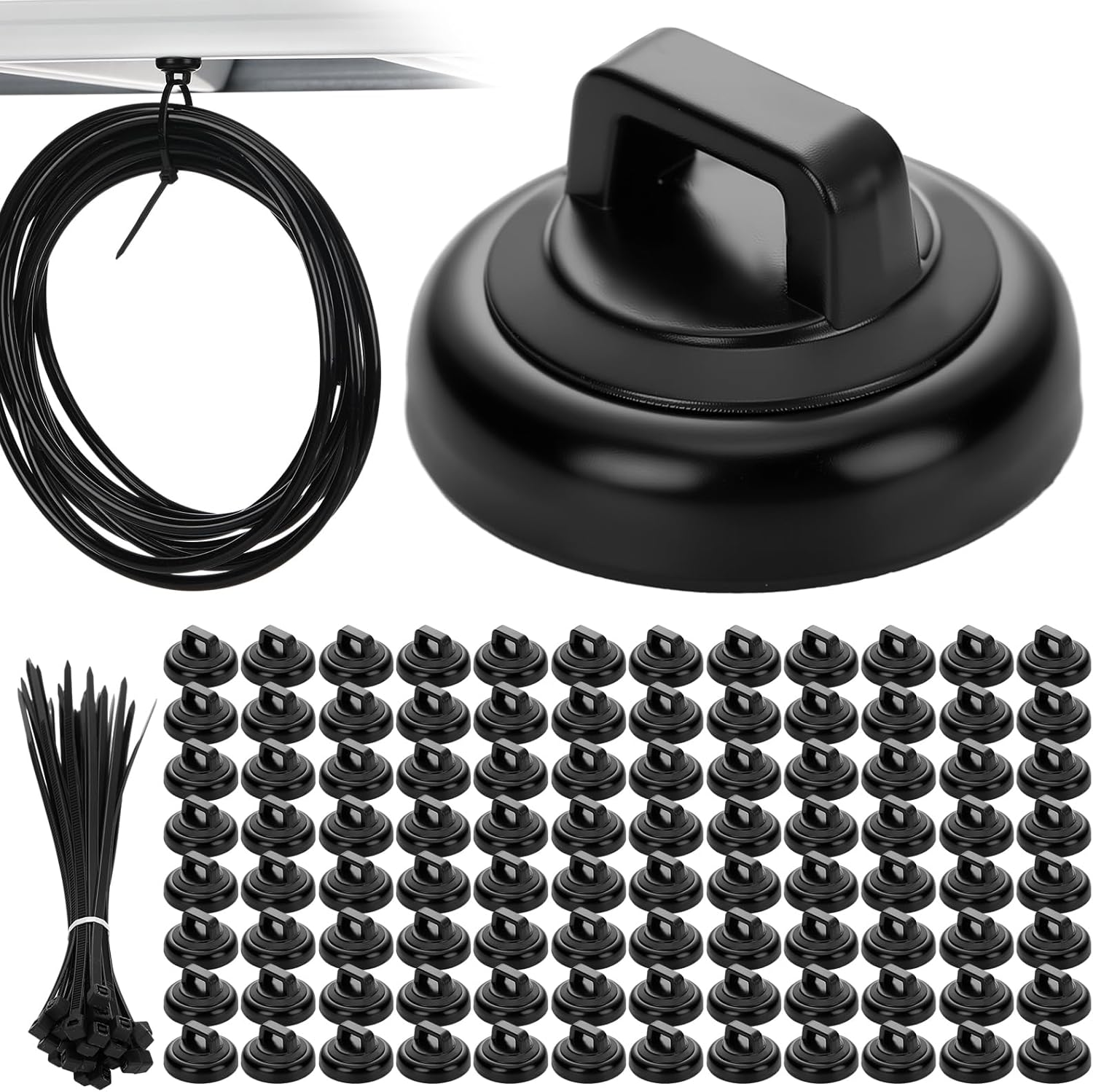Leinuosen 100 Set Magnetic Zip Tie Mount and Nylon Cable Ties, 19 Mm Multipurpose Wire Cable Holder Mount Wire Clips Management Electrical Organization Supplies