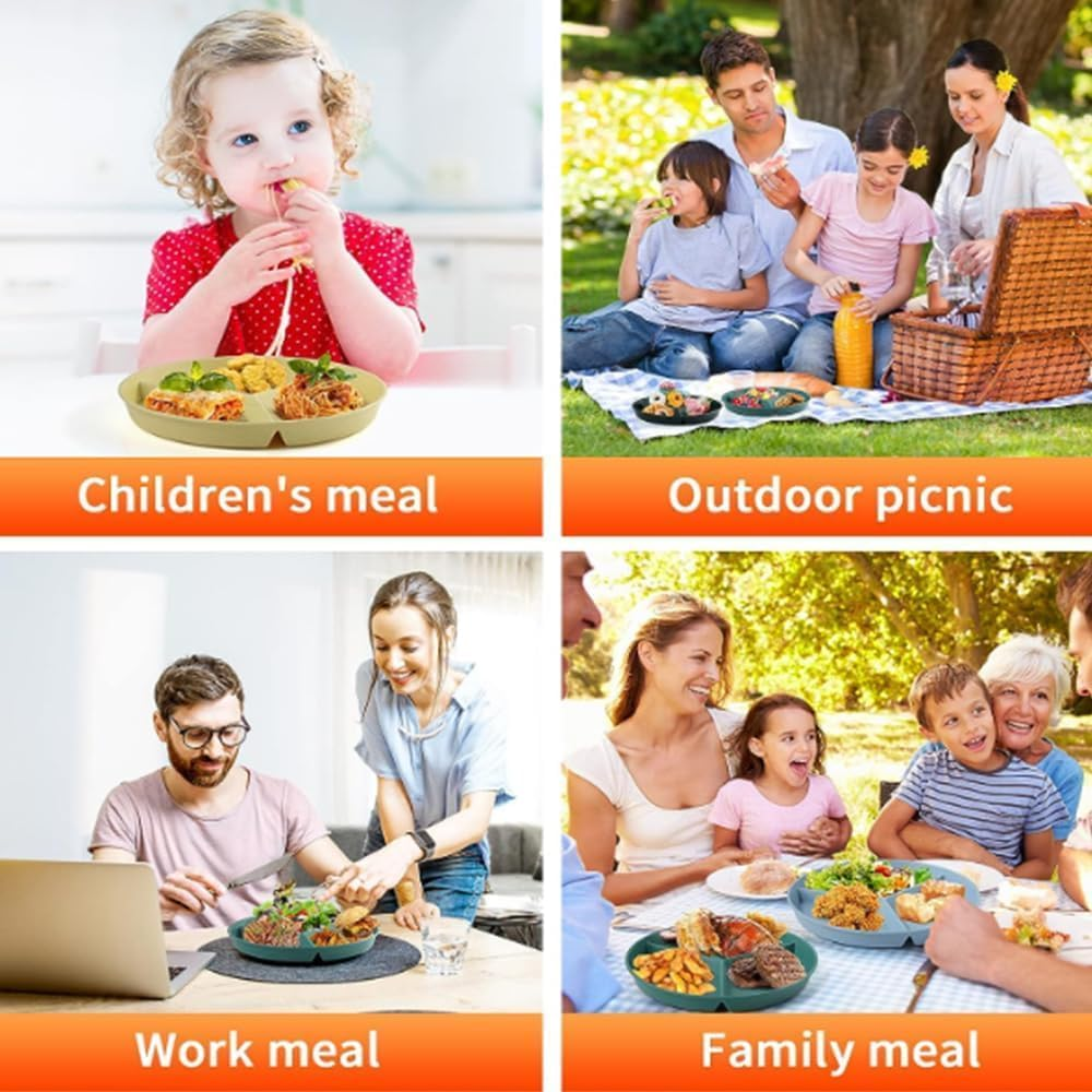 QYINXIU 5 Pcs Plate Set, Unbreakable Divided Dinner Plate Set, 9 Inch Wheat Straw Plates, Dinner Diet Plates for Kids, Bariatric Diet Divided Plates image number 6