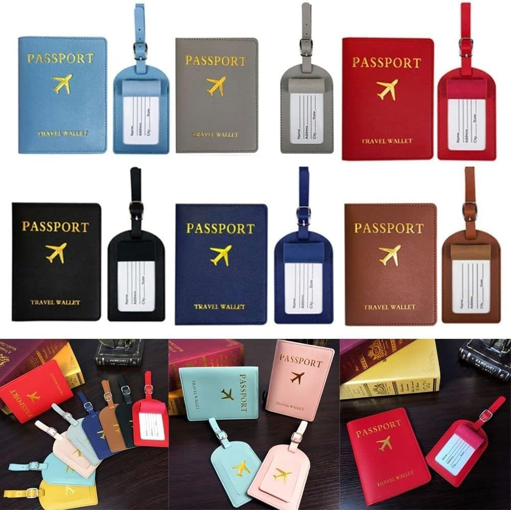 House of Quirk Luggage Tag and Passport Protector Set, Plane Pouch Passport Suitcase Identification Leather Tag Luggage Tags for Children School Bag (Brown) - Brown image number 3