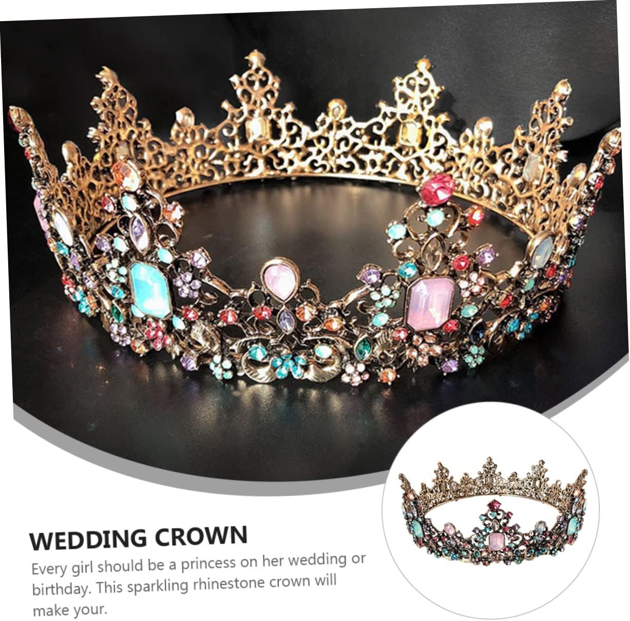 FRCOLOR Crown Tiara for Wedding Party Bride Vintage Queen Crown Headwear Alloy Material Gemstones for Wedding Veils