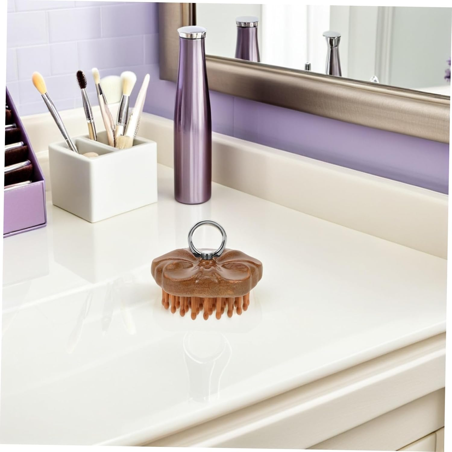 BAZEITFLOW 2Pcs Ergonomic Wooden Scalp Massage Brush with Ring Handle Fine Teeth Comb for Meridian Acupoint Stimulation Dandruff Removal Relaxation and Sleep Improvement for Home Use