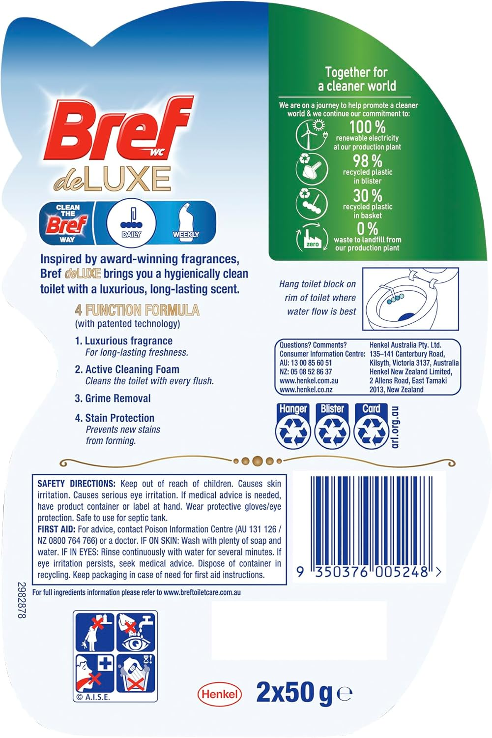 Bref Deluxe Lovely Jasmine Rim Block Toilet Cleaner, 50 G (Pack of 2) image number 3