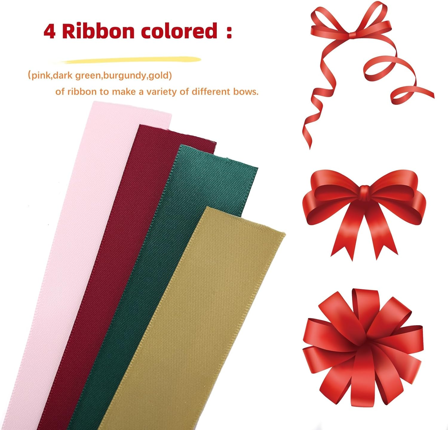 Ruimou 1 Set Wooden Bow Maker, with Wooden Board Sticks,Comes with 4 Different Colored Ribbons,For Crafts DIY Bows Decoration Gifts. image number 3