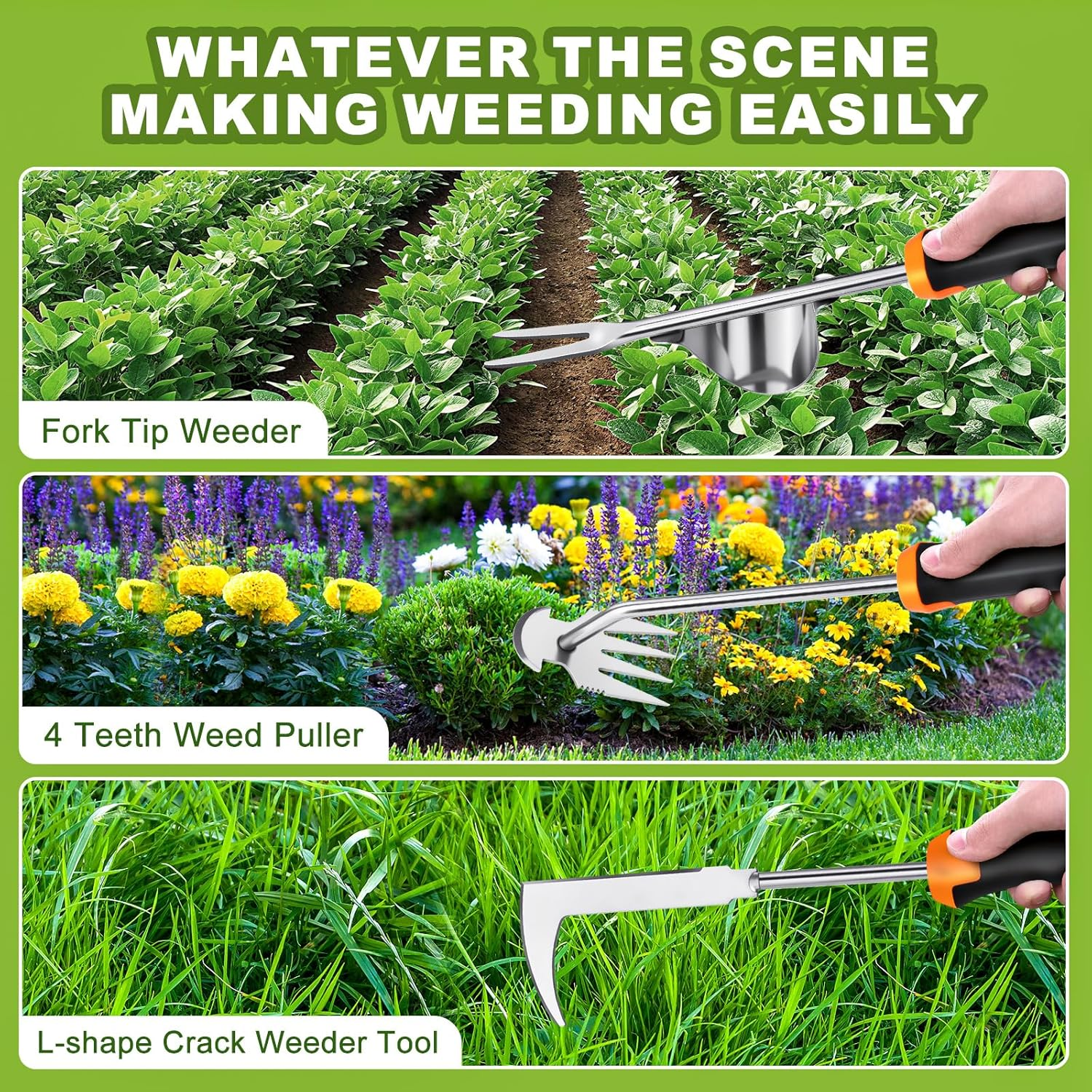 Hand Tool for Hand Rubber Craft Craft Effort Tool Uncrystal Med Tools Unkrist for Weeds 4 Teeth Weeding Tool Weeding Artifact Tool for Gardening (3 Pcs) image number 1