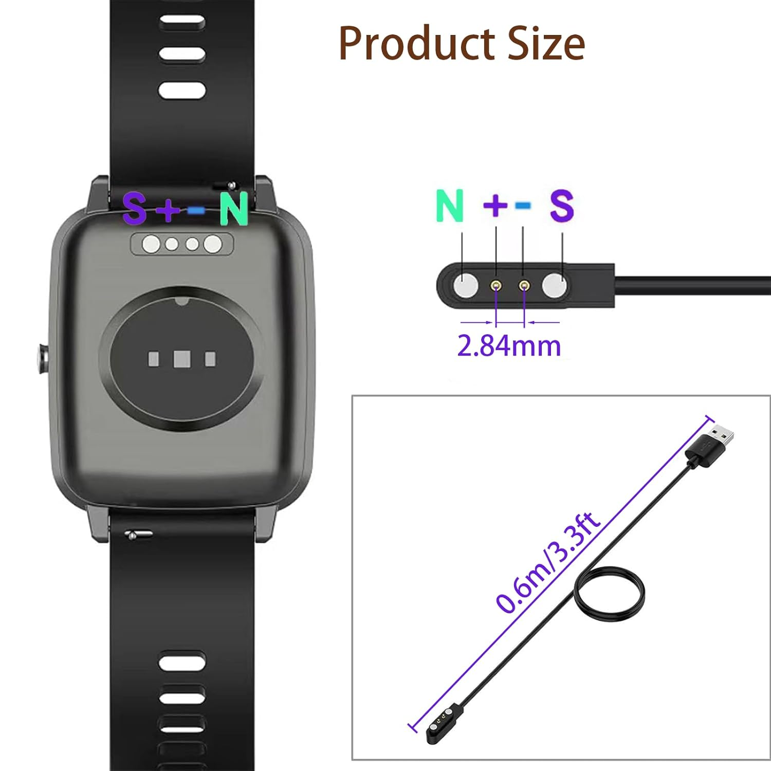 Magnetic Smartwatch Charger Cable - Compatible with Id205L/Uwatch 3S/SW025 - USB Fast Charging Cord for Multiple Devices