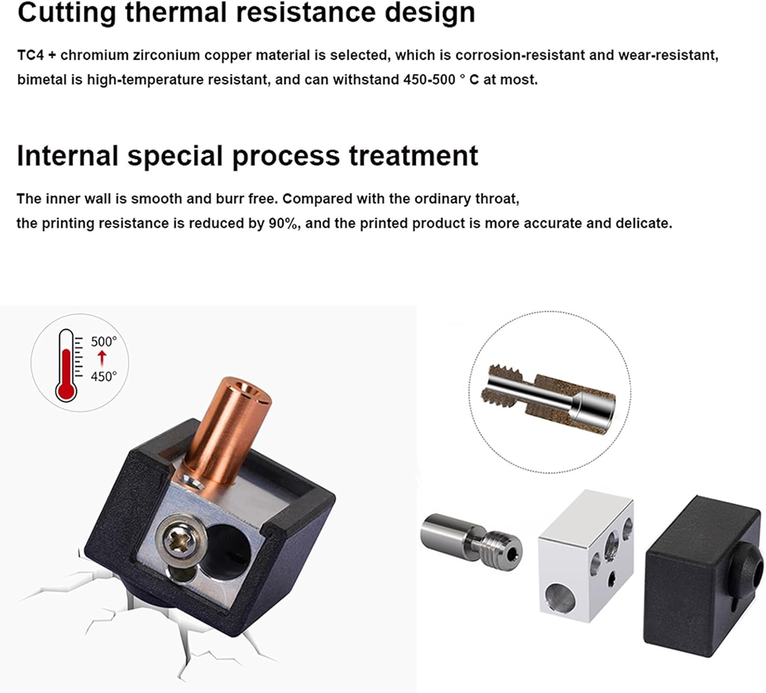 Sprite Extruder Upgrade Heater Block Kit High Temperature 300℃ with Bimetal Heatbreak Plated Copper Heater Block Nozzle DIY Assembled Compatible with Ender-3 S1 /CR-10 Smart Pro image number 3