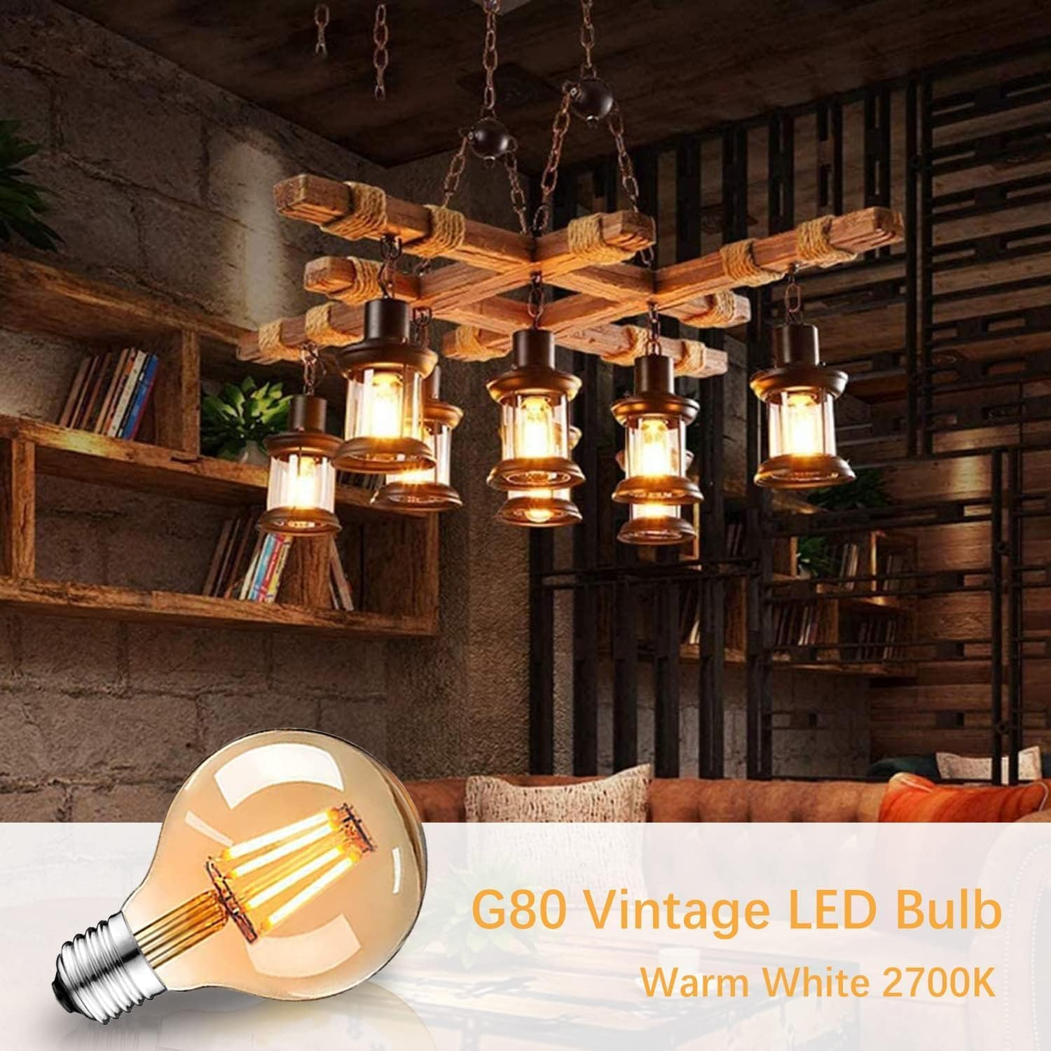 Edison Vintage Light Bulb, Edison LED Lamp Warm White E27 4W 2700K Retro Light Bulb Vintage Antique Light Bulb 470 Lumen Ideal for Nostalgia and Retro Lighting in Family Hotel Bar Etc. Pack of 6 image number 4