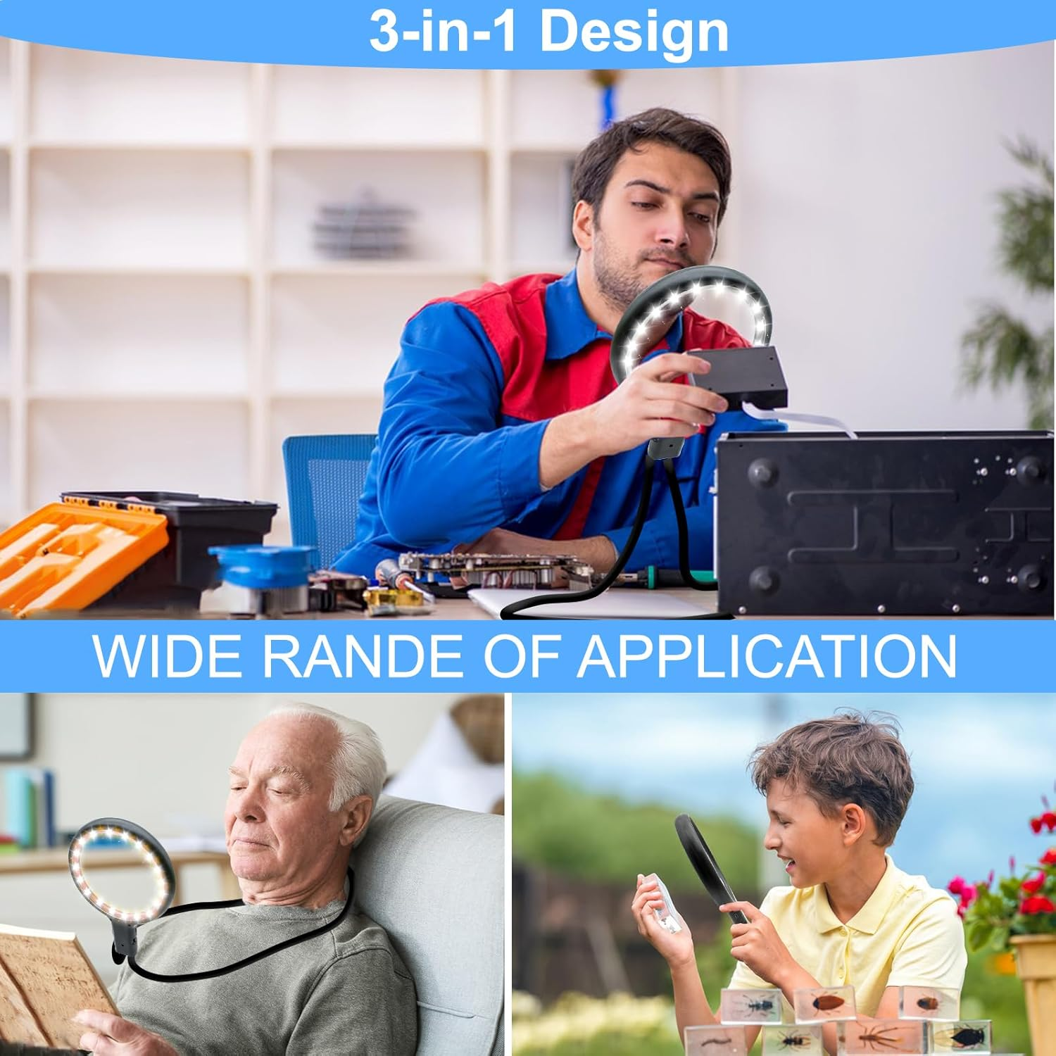 5X Magnifying Glass with 36 LED Light, 5.2 Inch Large Magnifier with 3 Light Modes, Neckwear Magnifying Glass with Flexible Gooseneck for Close Work, Reading, Sewing Low Vision Seniors (Upgrade) image number 6