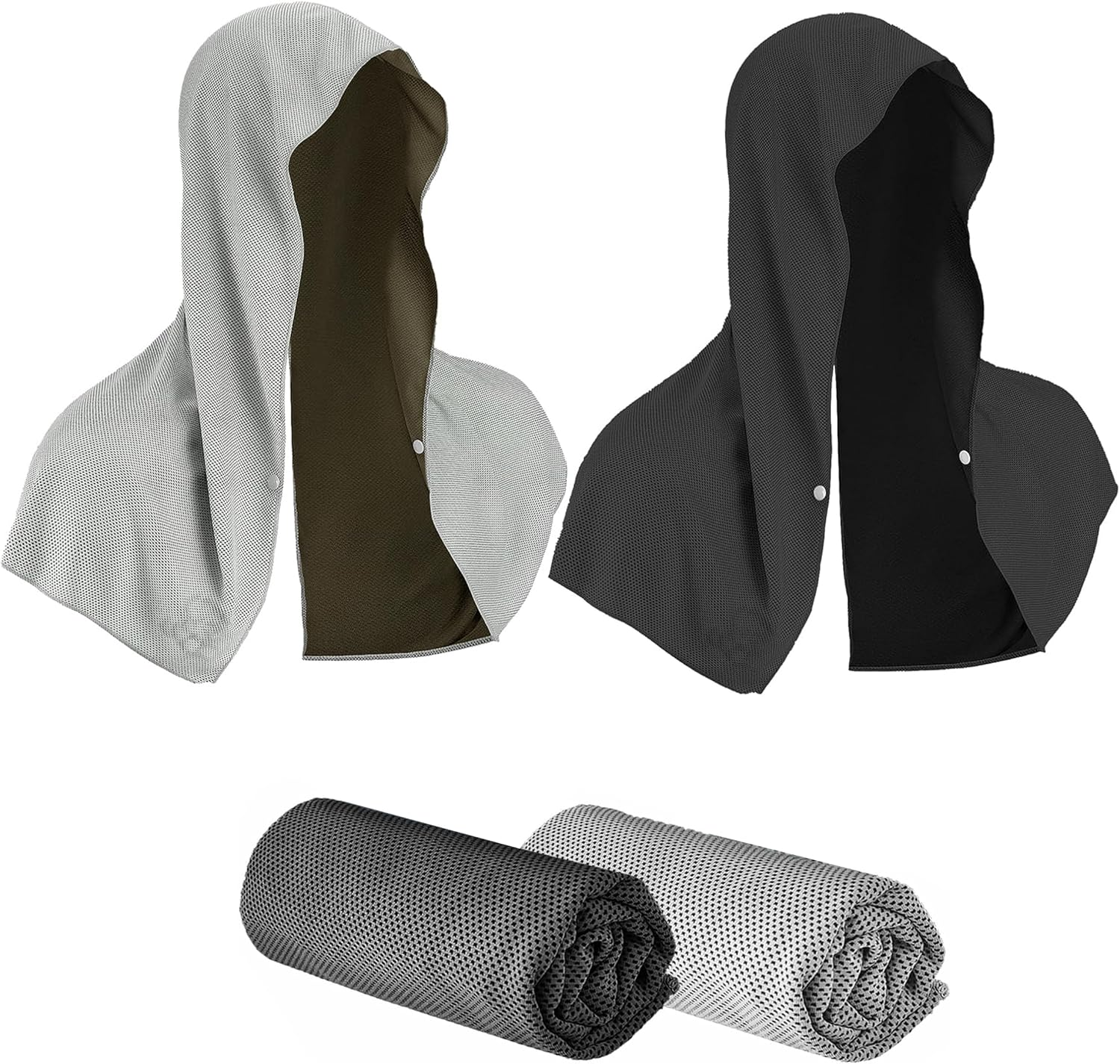 JIEYUMAO 4Pcs Cooling Hoodie Towel, 2 Styles Cooling Towels for Neck and Face, UV Sun Protection Coolin Neck Wraps Ice Sports Towel Lightweight Sport Head Towel for Yoga Running Hiking image number 5