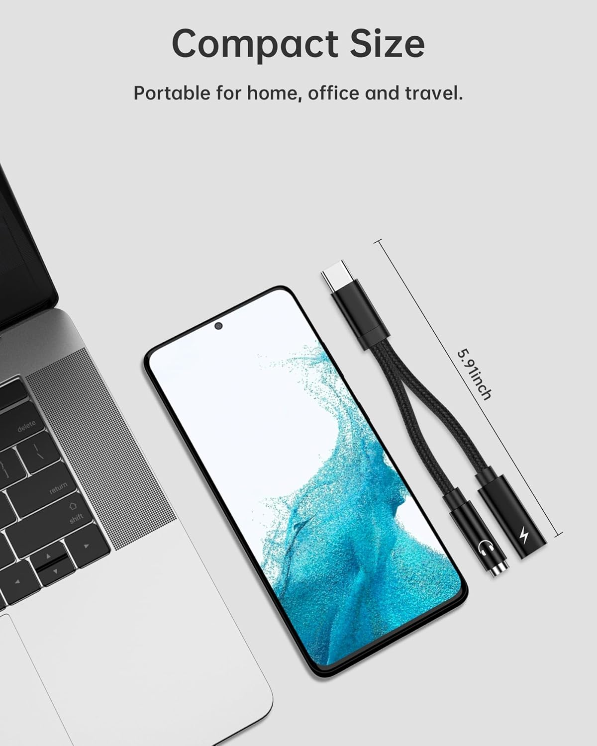 2Pack 2 in 1 USB C to 3.5Mm Aux Adapter, Android Dongle C to C Fast Charging for Samsung Galaxy, Apple Iphone 15 Headphone Jack Adapter, 60W PD Aux Audio Cord Adoptor, Aux Male to Female Converter image number 1