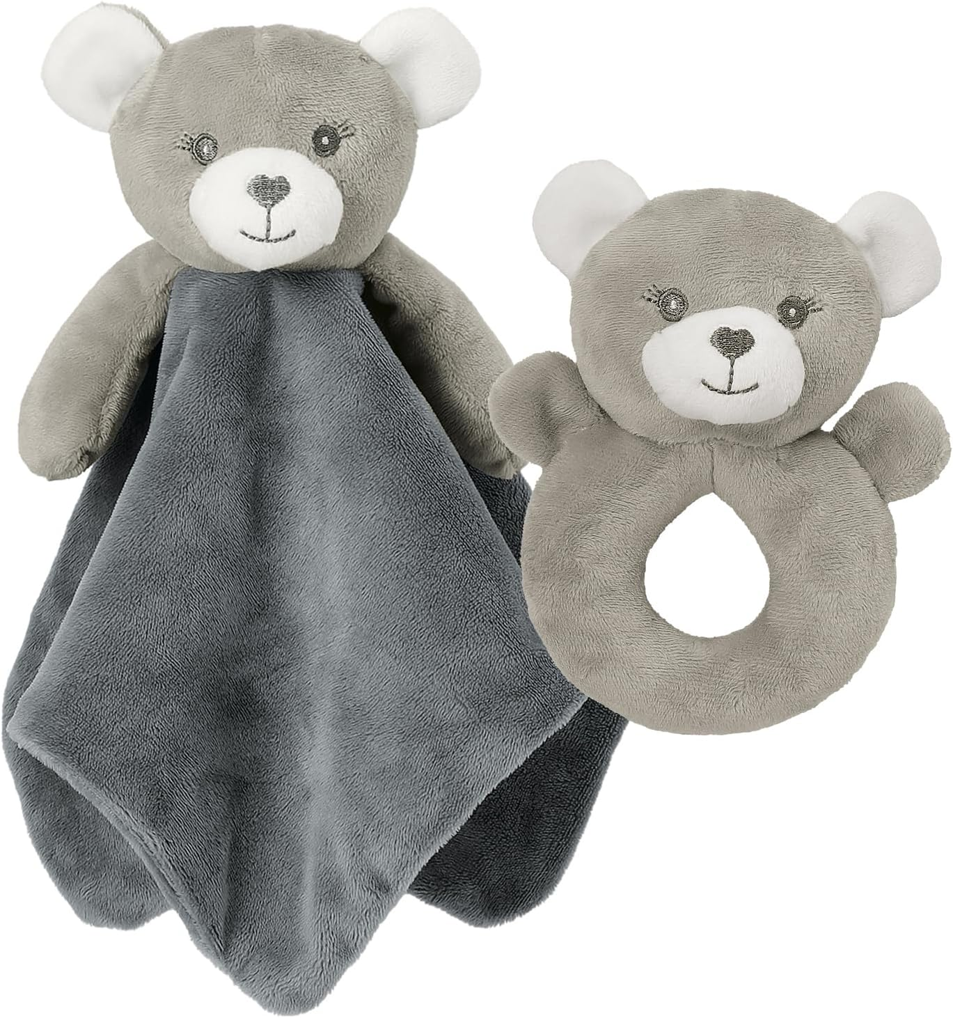 CREVENT Cozy Plush Baby Security Blanket Loveys for Baby Girls Boys, Stuffed Animal Ring Rattle Shaker Toy for Newborns (Bear + Handbell)