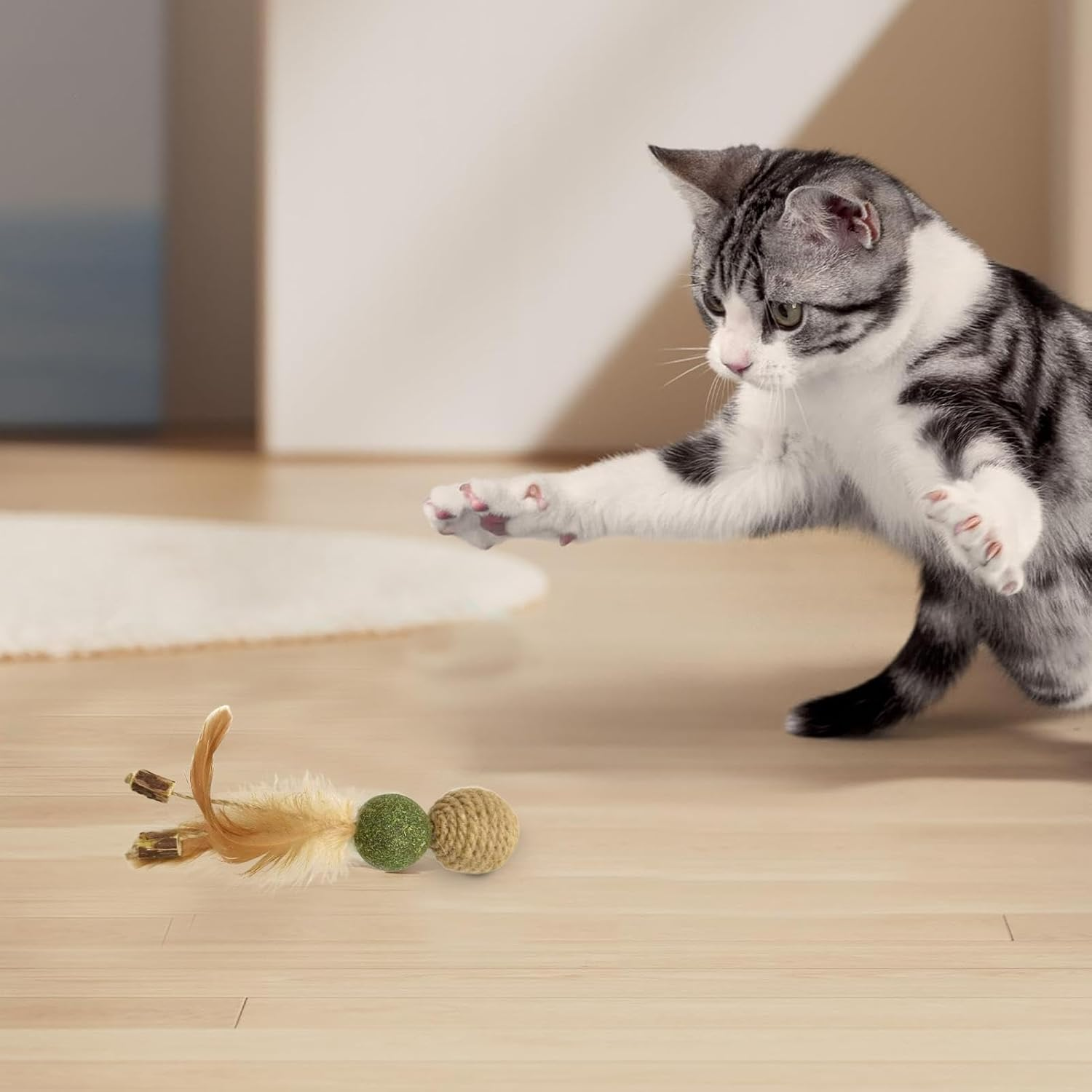 Furtryvl Interactive Cat Toy with Feather - Catnip Kitten Toy - Pet Training Tool for Boredom and Stimulating, Interactive Kitten Playing Ball image number 4