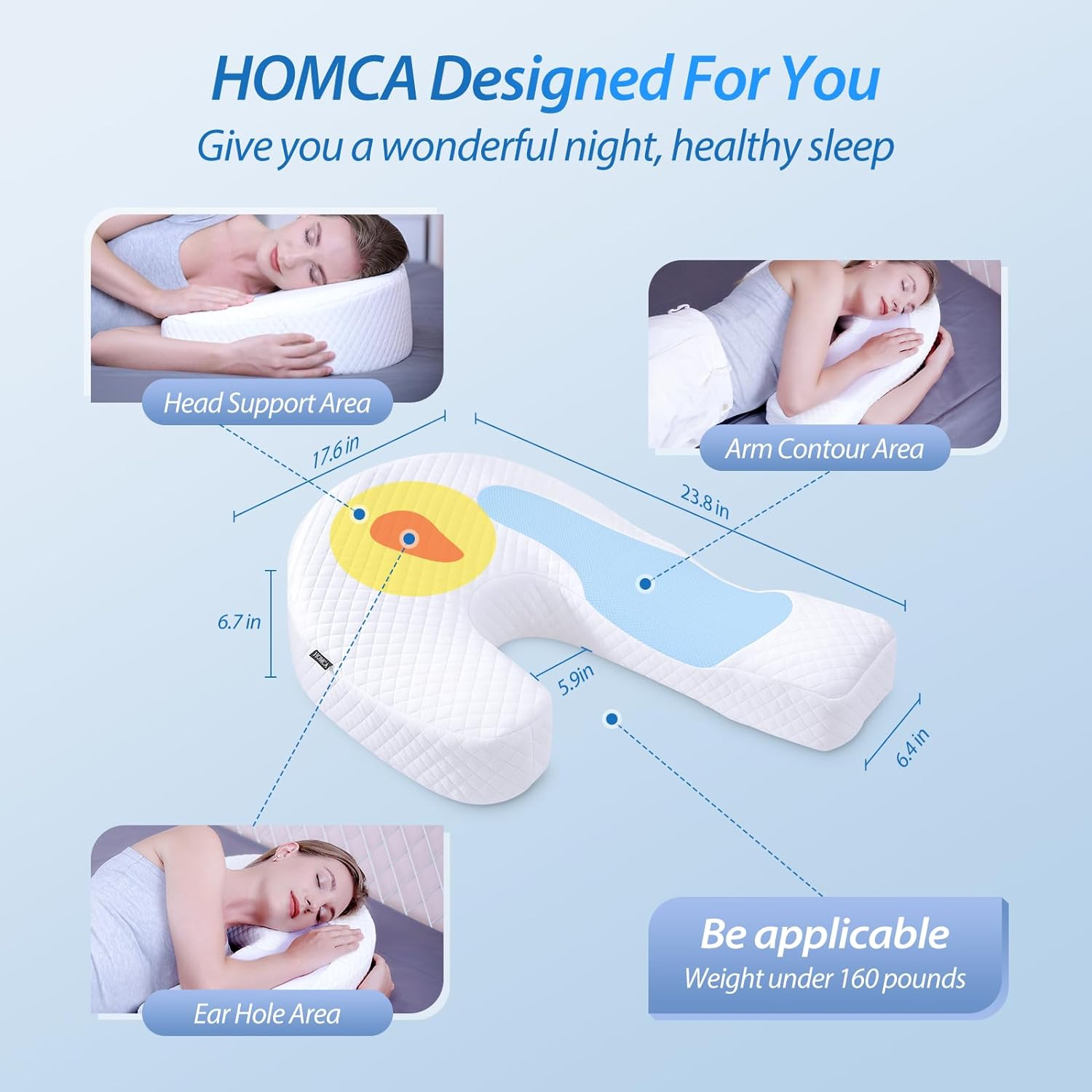 HOMCA Side Sleeper Pillows for Adults, Memory Foam U Shaped Body Pillows for Neck and Shoulder Pain Relief, Shoulder Pillow for Side Sleepers with Removable Washable Pillowcase image number 1