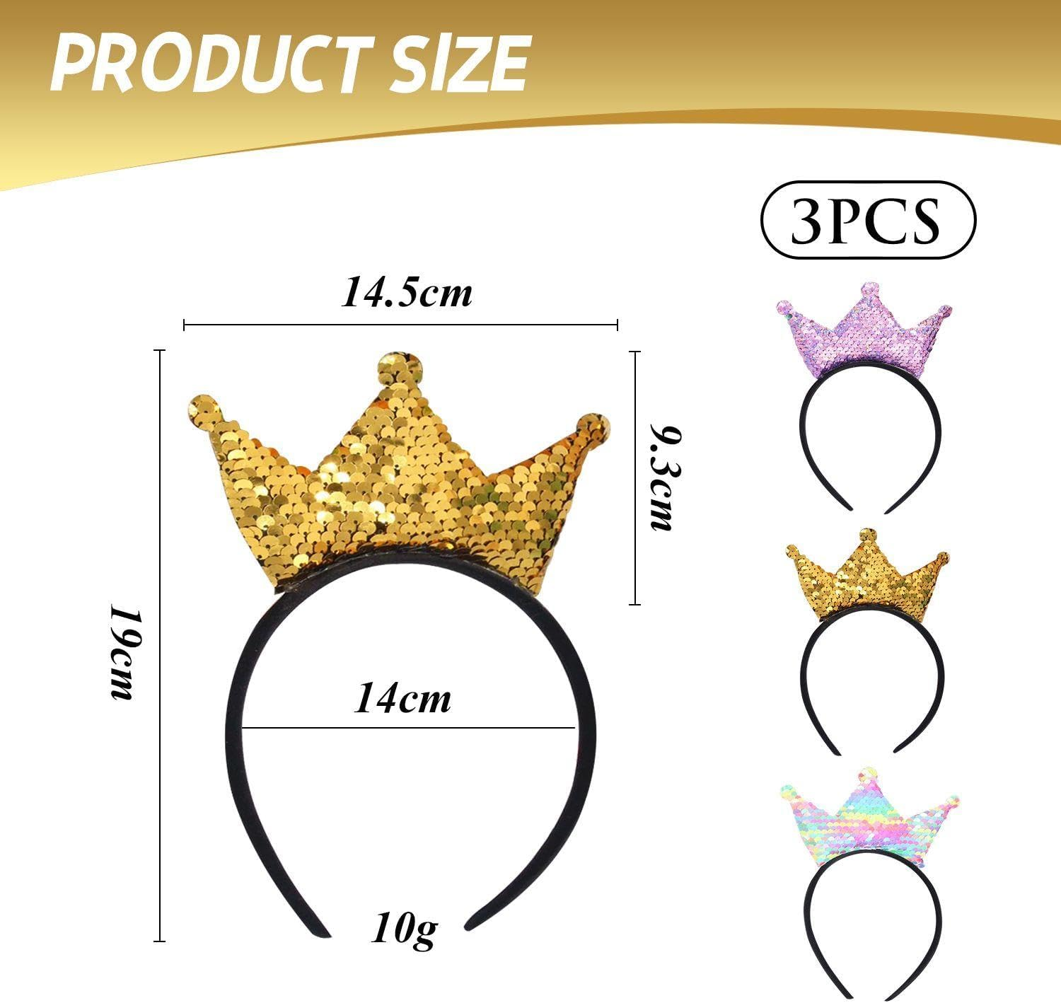 3 Pieces Crown Headband, Sequin Headband, Cute Cartoon Band, Girls Headband, Party Headband, Clothing Accessories image number 4
