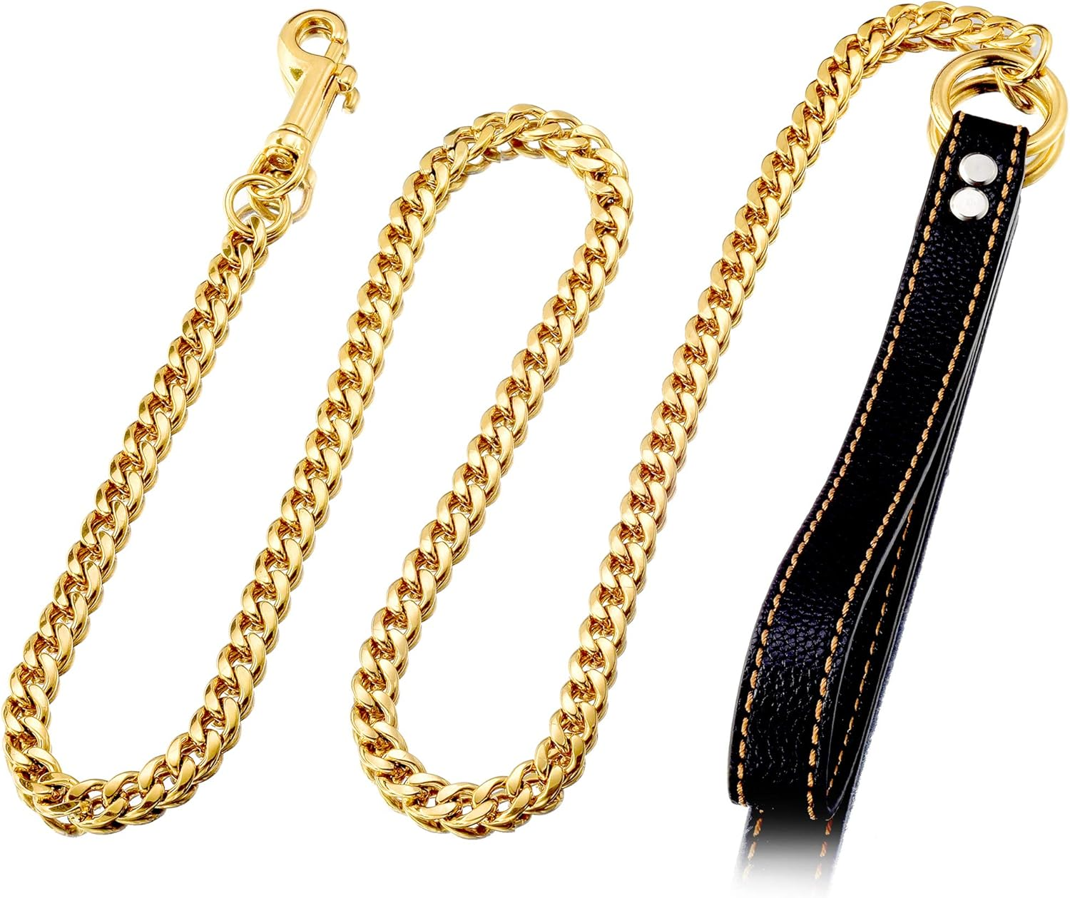 W&W Lifetime Heavy Duty Strong Stainless Steel Welding Figaro Chain Durable Dog Leash Walking Training Leads for Pitbull German Shepherd Large Dog Gold Tone