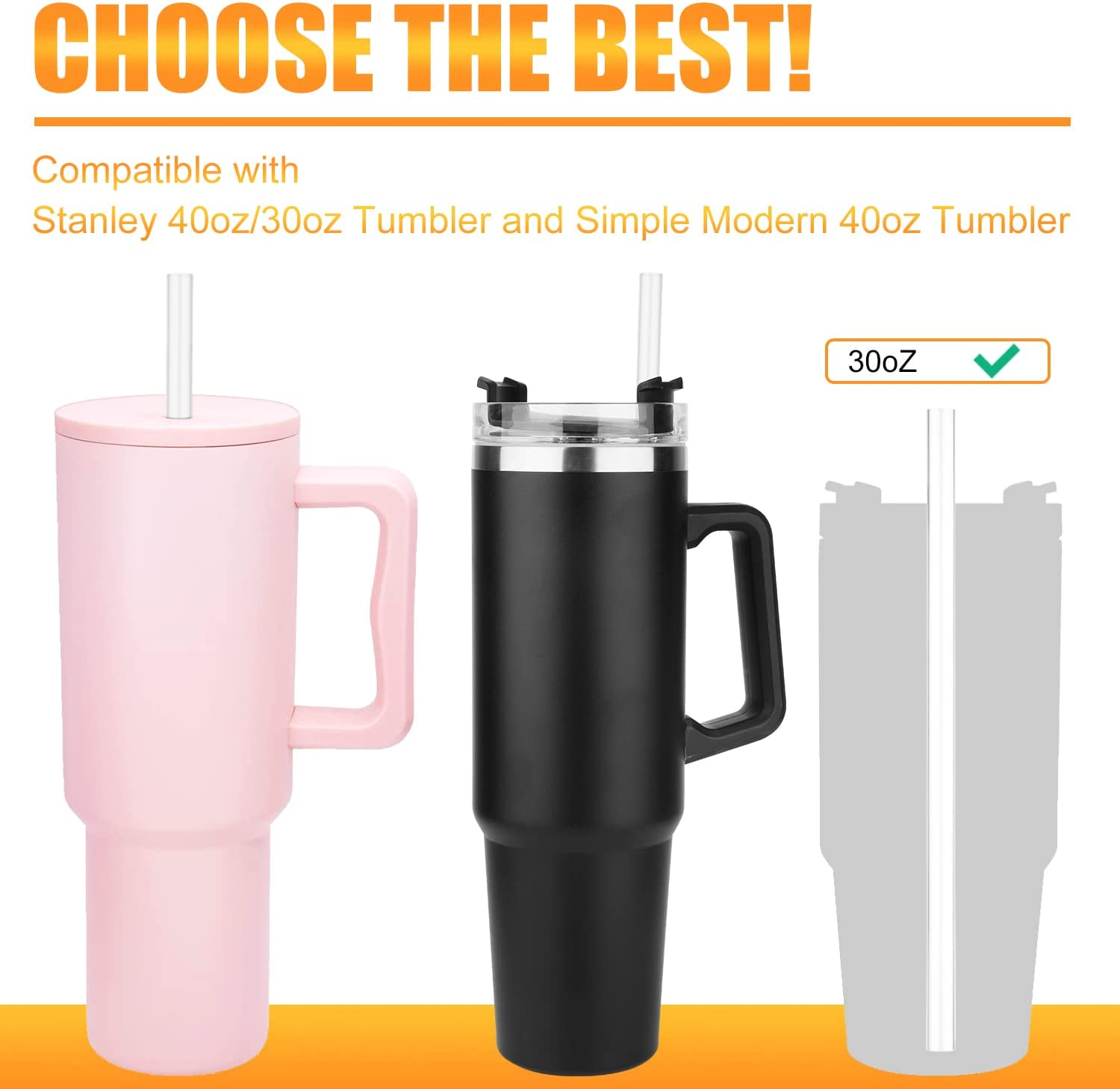 AIEX 6Pcs Replacement Straws for Stanley Adventure Quencher 40Oz Travel Tumblers, Reusable Plastic Straw with Cleaning Brush Cup 40 Oz Water Jug (30Cm / 11.8Inch Long) image number 1