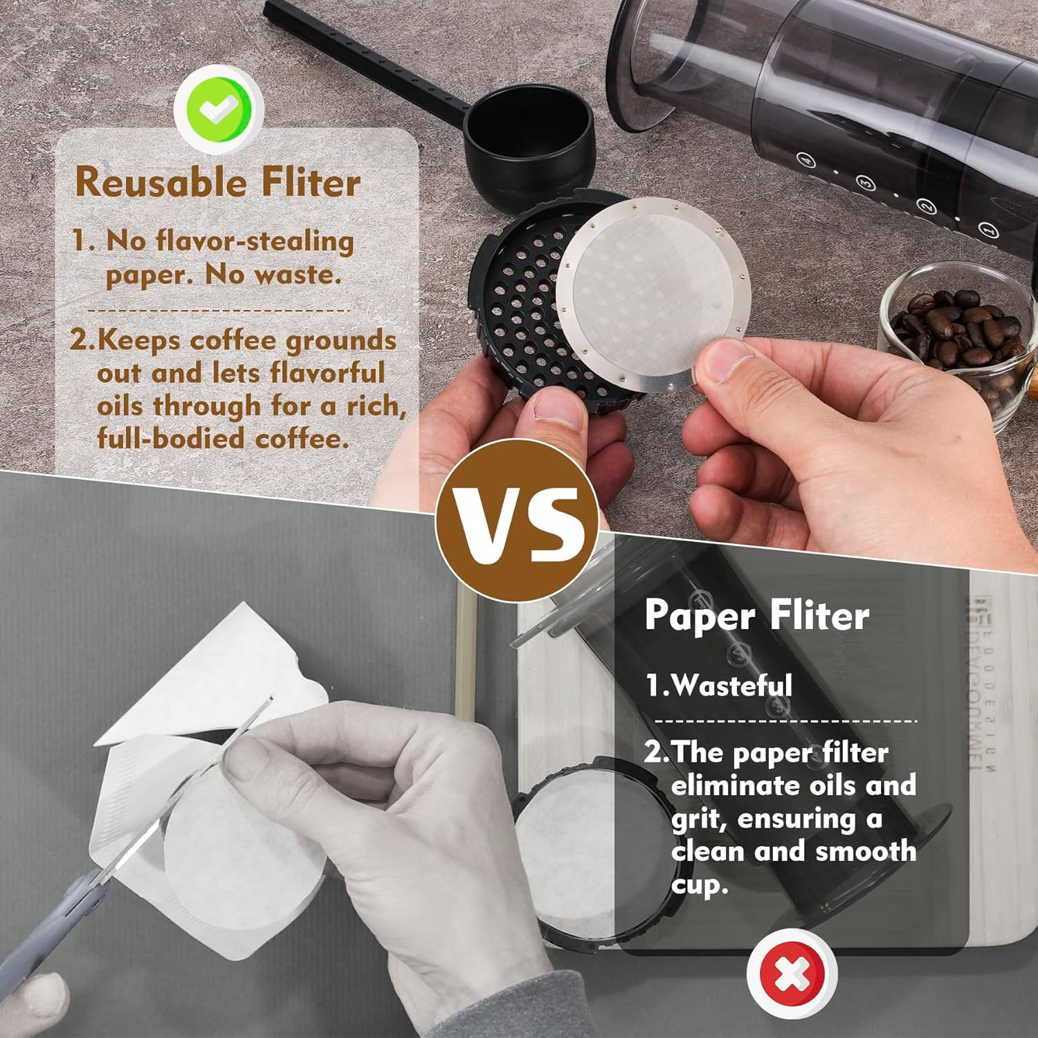 RECAPS 2 Piece Reusable Metal Filter Compatitable with Aeropres Coffee and Espresso. Also Fits Aeropress Go,Clear, Original Coffee Maker image number 3