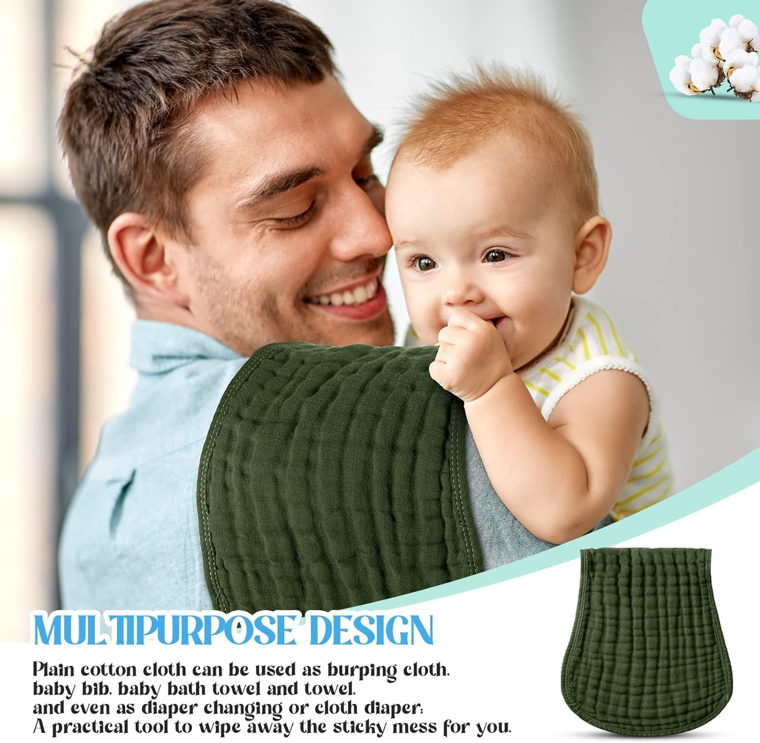 6 Pieces Muslin Burp Cloths Cloth Multi Colors Washcloths Diapers Absorbent Layers Face Towels Unisex, 9 X 20 Inch (Retro Colors) image number 3