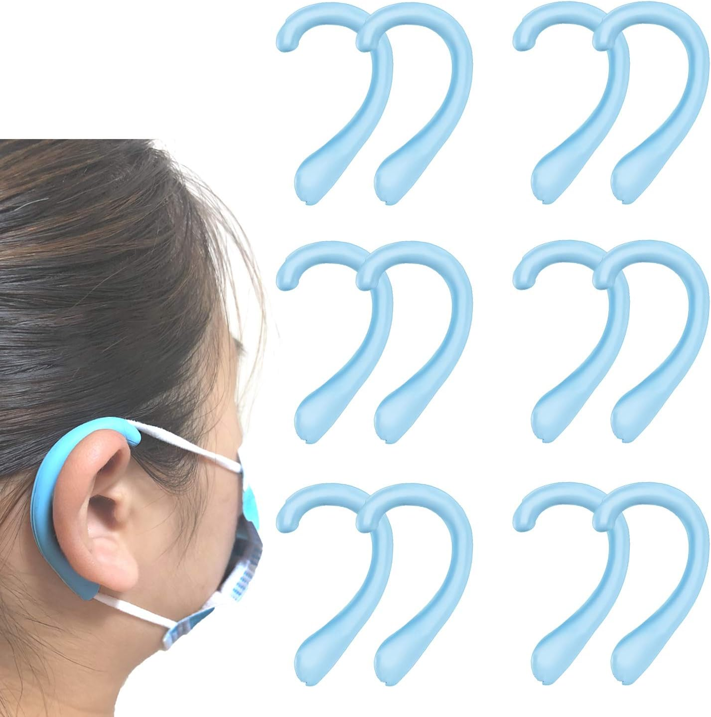 Ear Protectors for Mask, OKAICEN Mask Ear Protectors Anti-Slip Silicone Soft Earloop Relieve Ear Discomfort Silicone Earmuffs (Transparent,6 Pairs)