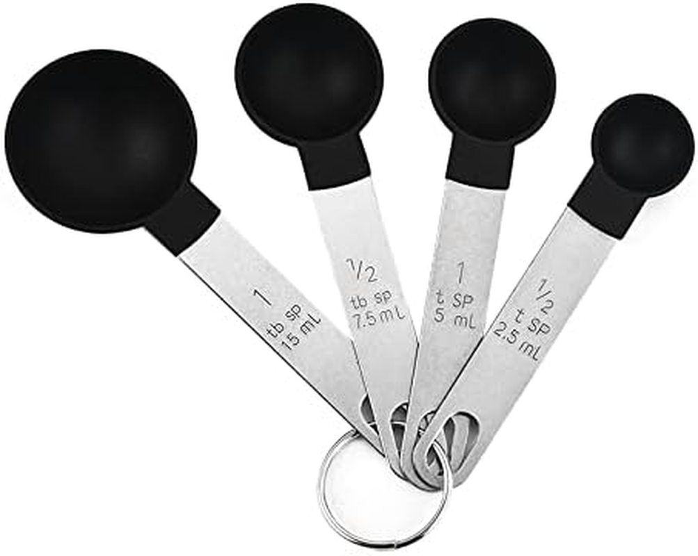 8 Pcs Measuring Cups and Spoons Set, Stackable Black Measuring Spoons for Measuring Dry and Liquid Ingredients Small Teaspoon with Plastic Head&hellip; image number 5