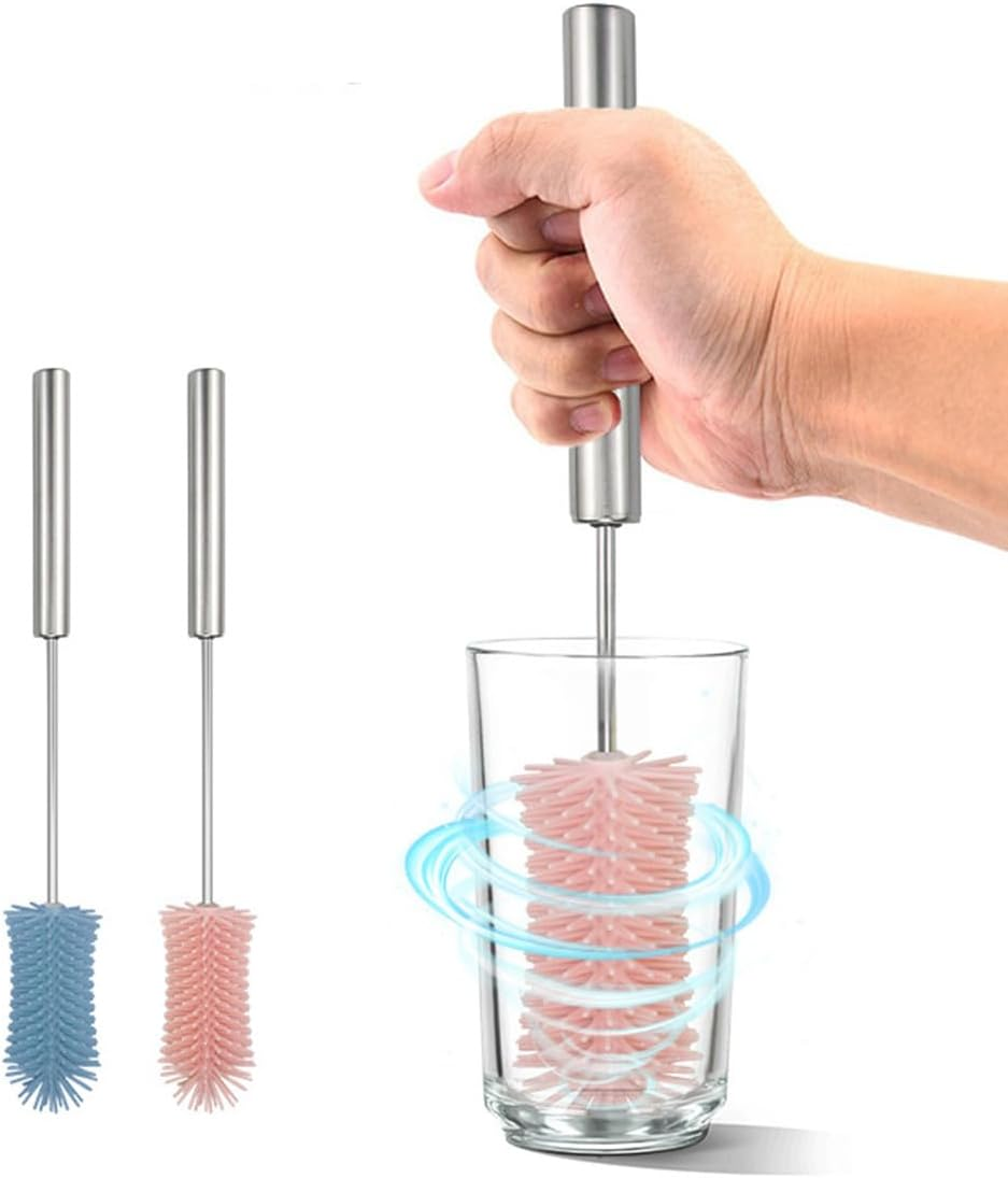 Silicone Bottle Brush Cleaner,Long Handle Bottle Cleaning Brushes for Sports Bottles, Cups, Dishes, Coffee Mugs, Glasswares 2 Pack image number 6