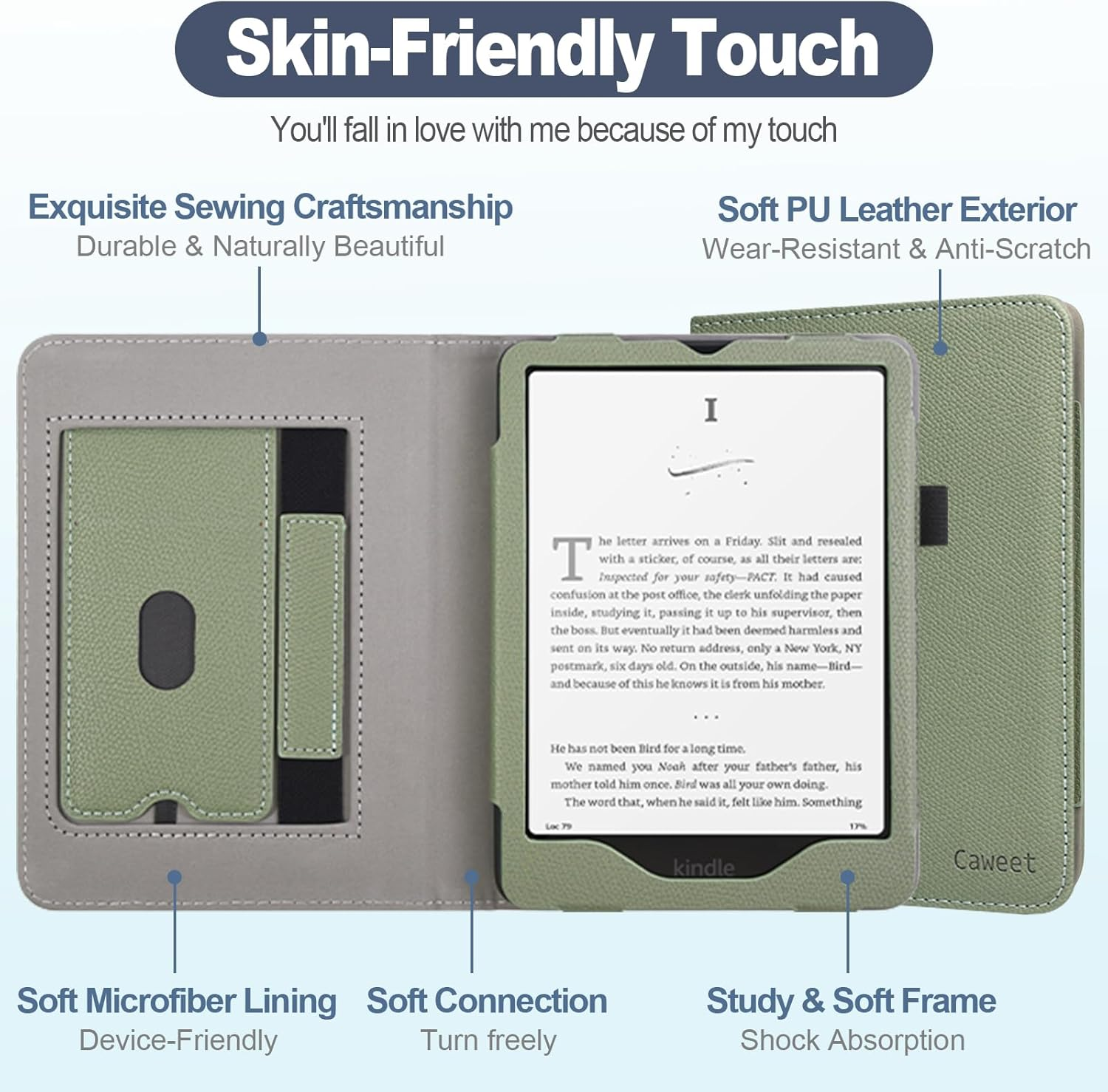 Caweet Case for Kindle Paperwhite 12Th Generation and Kindle Colorsoft Signature Edition 7 Inch 2024 Release, Premium PU Leather Foldable Stand Protective Cover with Card Slot and Hand Strap, Green image number 3