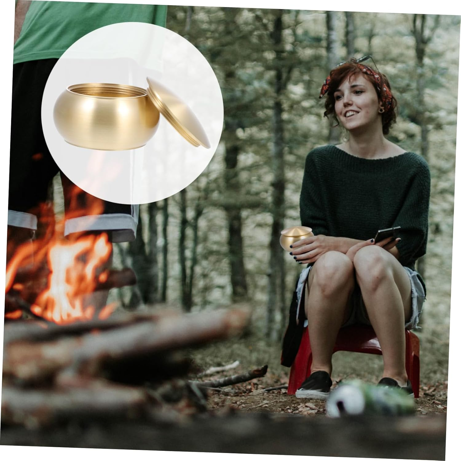 Alipis Copper Sealing Jar Mini Tea Container 55X32Mm Pure Copper Portable Holder Small Sugar Container Daily Pills Storage for Travel and Home Use image number 2