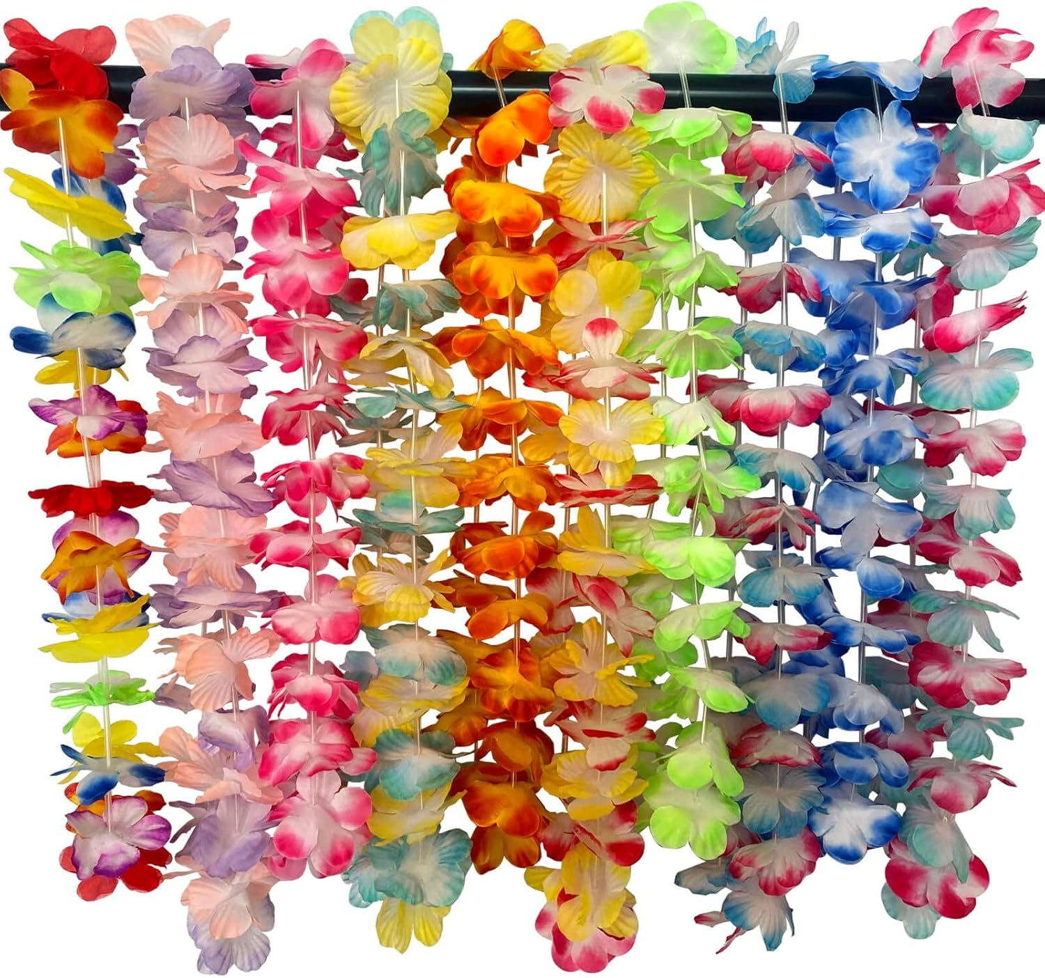 Yzoe Gzroe 100 Counts Hawaiian Leis - Silk Flower Necklace Leis for Luau Theme Party Decorations & Favors - Multicolour, No Gemstone image number 2
