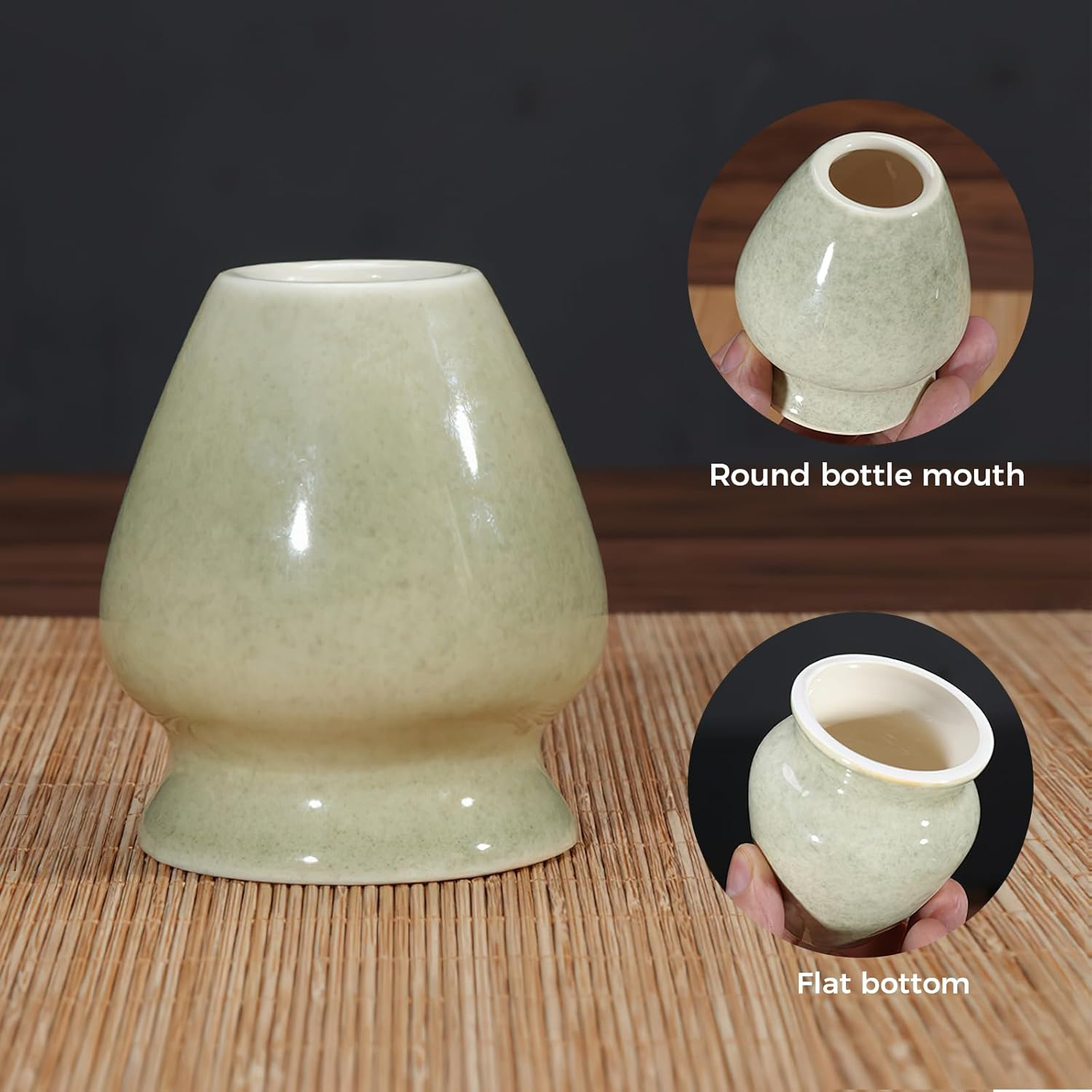 4Pcs Matcha Whisk Set -Great Matcha Bowl and Bamboo Matcha Whisk, Scoop, Spoon, Sifter, Whisk Holder, Perfect Matcha Set for Matcha Tea Ceremony (Green Spot) image number 2