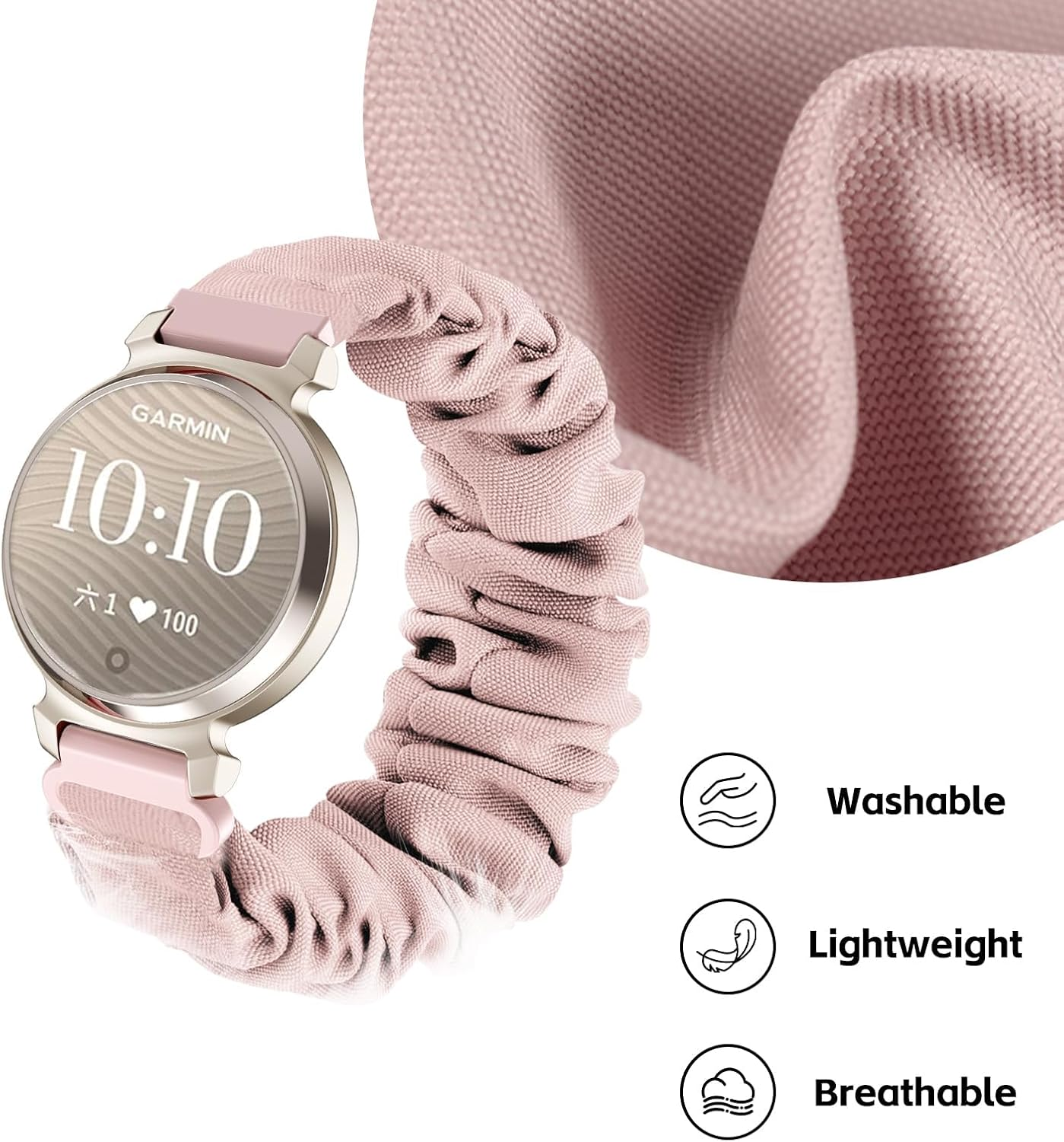 Oanux 2 Pack Stretchy Scrunchie Compatible with Garmin Lily 2 Watch Band, 14Mm Elastic Fabric Cloth Soft Sport Strap Wristband for Lily 2/Lily 2 Active/Classic Women Men