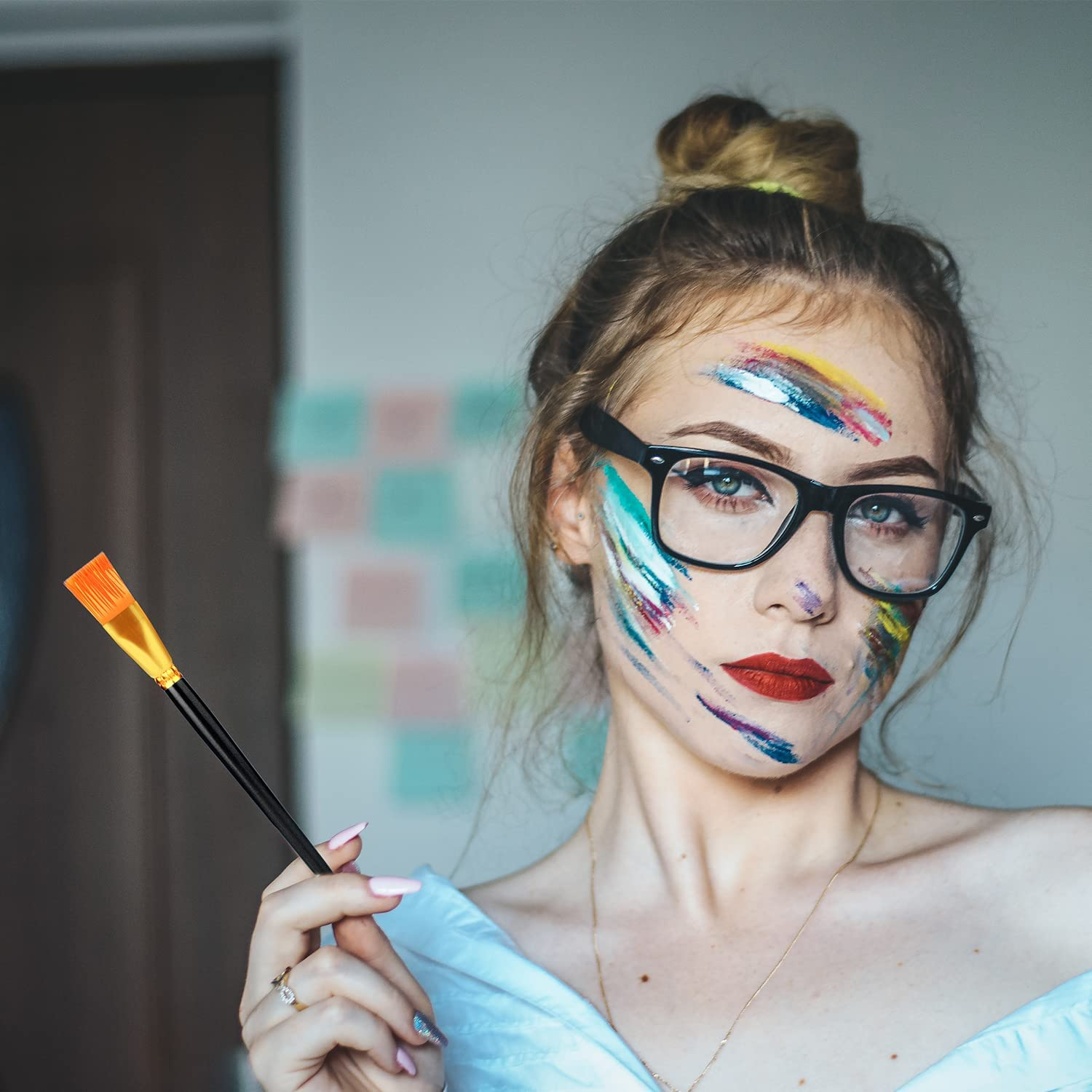 10Pcs Flat Paint Brushes 1 Inch Wide, Watercolor Acrylic Paint Brush Bulk Synthetic Nylon Oil Painting Brushes for Artists Professional Amateurs Gouache & Acrylic Painting (Bright Black) image number 1