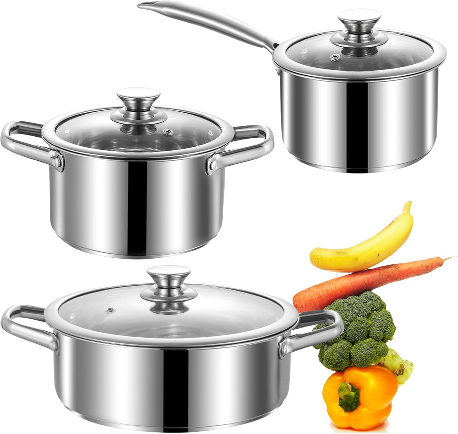 SHEUMNT Stainless Steel Pots and Pans Set, 6 Piece Nonstick Induction Kitchen Cookware Set, Works with Induction/Electric and Gas Cooktops, Nonstick, Oven Safe, Camping Cookware image number 2