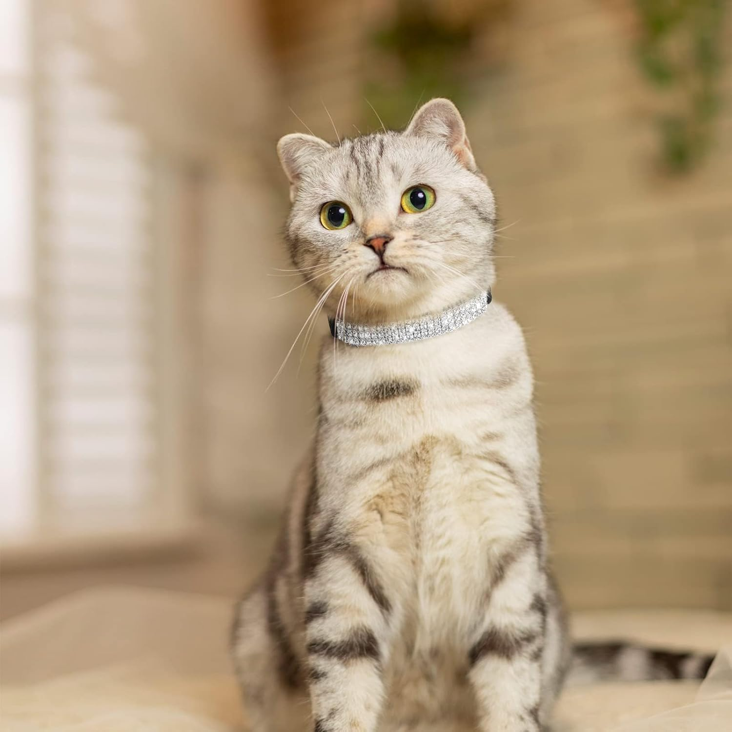 BINGPET Diamond Cat Collar, Adjustable Soft Velvet Leather Safe Kitten Collar with Shiny Rhinestones and Bells, Girl Boy Bling Stylish Cat Collars with Safety Elastic for Small Medium Cats,Black - Black image number 6