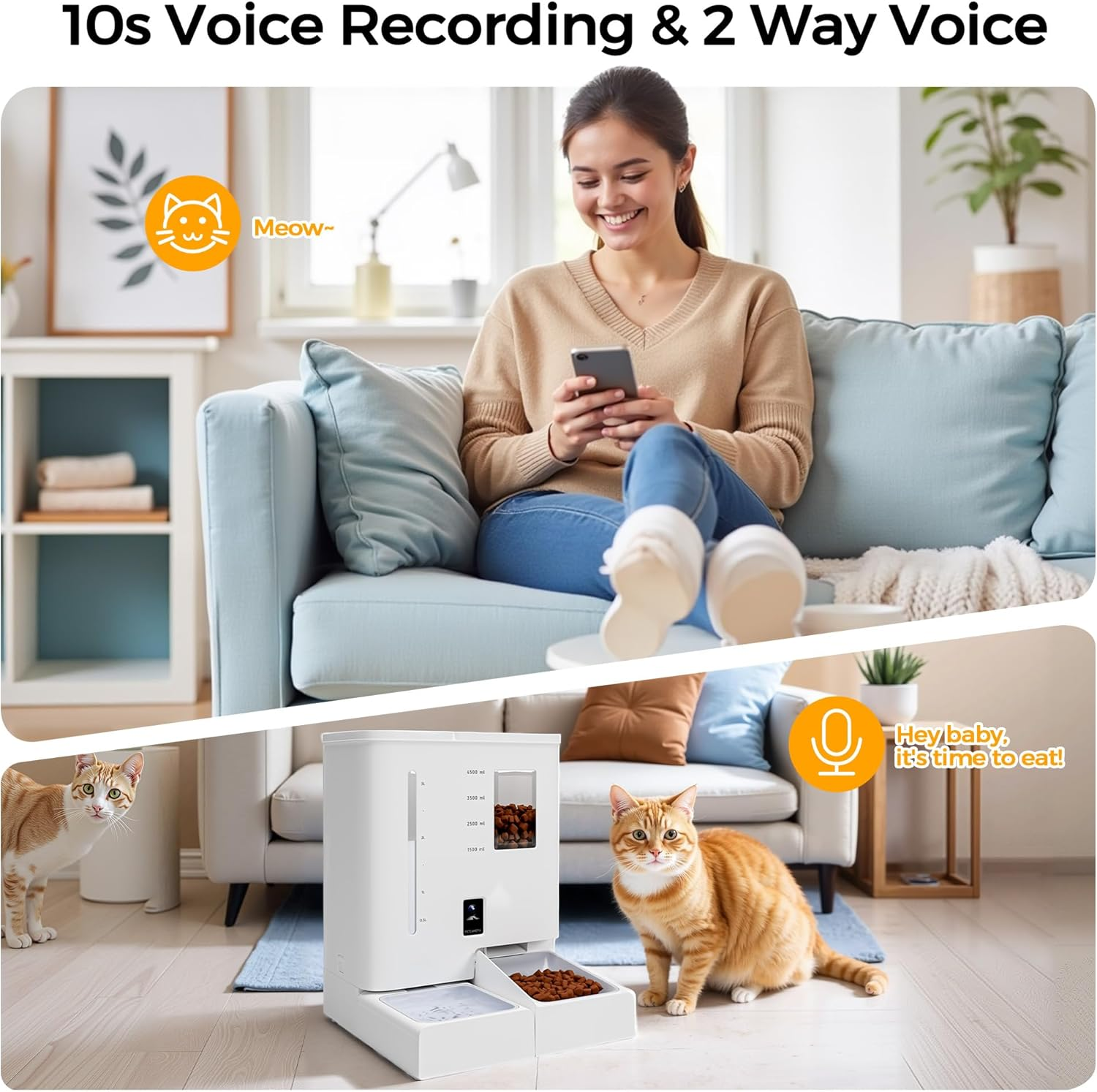 Advwin 2-In-1 Automatic Cat Feeder Waterer Set, 5G/2.4G Wifi Camera Pet Feeder with 2K HD Video and Night Vision, APP Control, Large Capacity Feeder for Cats and Small Dogs image number 5