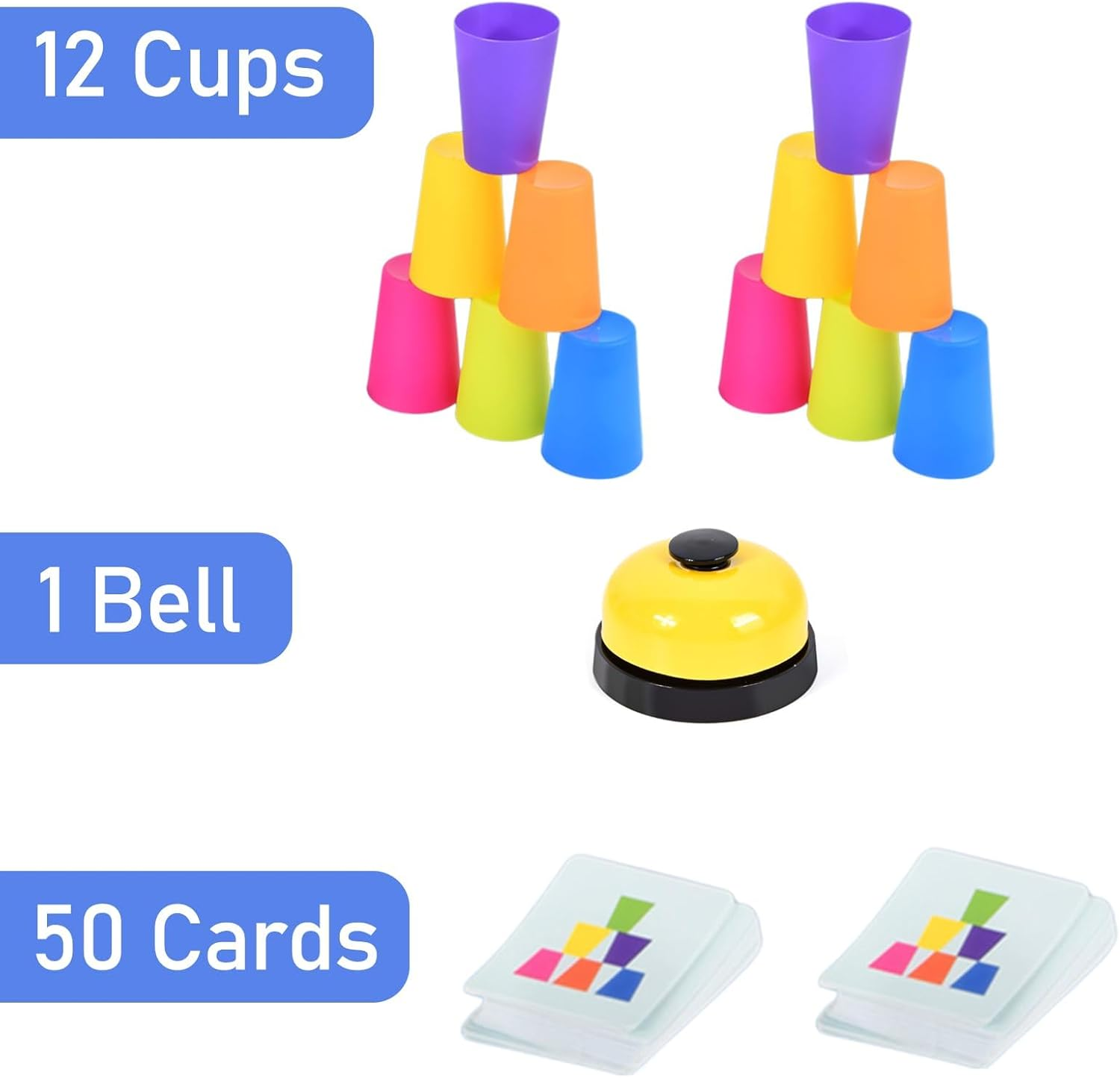 Stacking Cups Game with 50 Challenges Cards and Timer, 12 Plastic Cups, Quick Cups Games for Kids Classic Family Game, Speed Stacking Cups Idea for Boys and Girls image number 4
