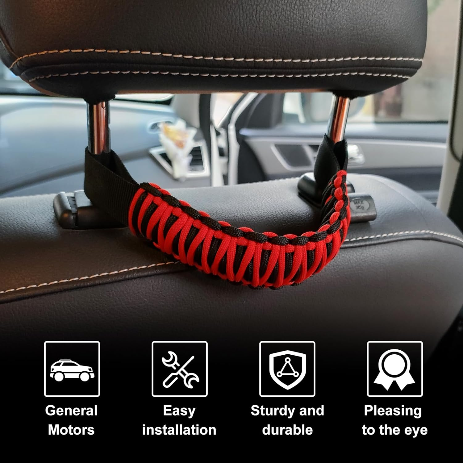 2Pcs Headrest Grab Handles, Car Front Rear Seat Back Roll Bar Grip Handles Kit, Nylon Grab Handl with Headrest Mounted, Heavy Duty Automotive Interior Accessories Universal for SUV Truck Pickup(Red)