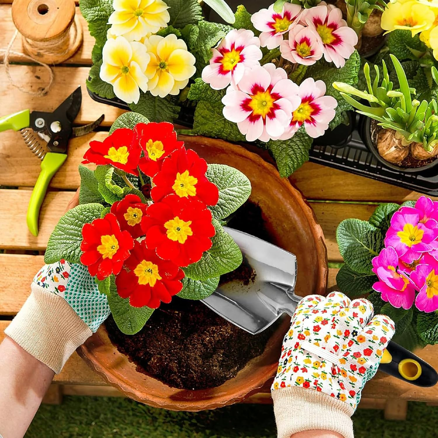 Garden Shovel Trowel, Hand Shovel Soft Rubberized Non-Slip Handle for Transplanting Weeding Moving and Smoothing Digging and Planting (Yellow)