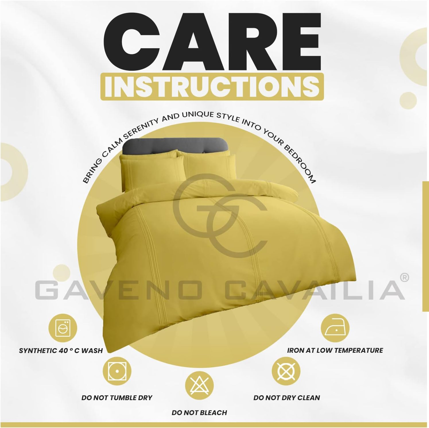 Gaveno Cavailia Luxury Duvet Set Plain Dyed Pleated Quilt Cover Bedding, Polyester, 50% Cotton, Ochre, Single image number 3