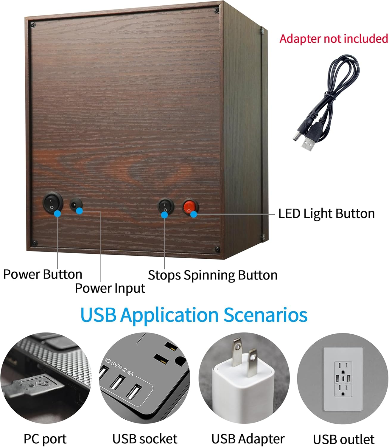 ORYX Watch Winder 4 for Automatic Watches Box, Watch Rotator for Large Watches with LED Light, Rotating Watch Case, Watch Shaker, USB Powered Super Quiet Mabuchi Motor image number 2