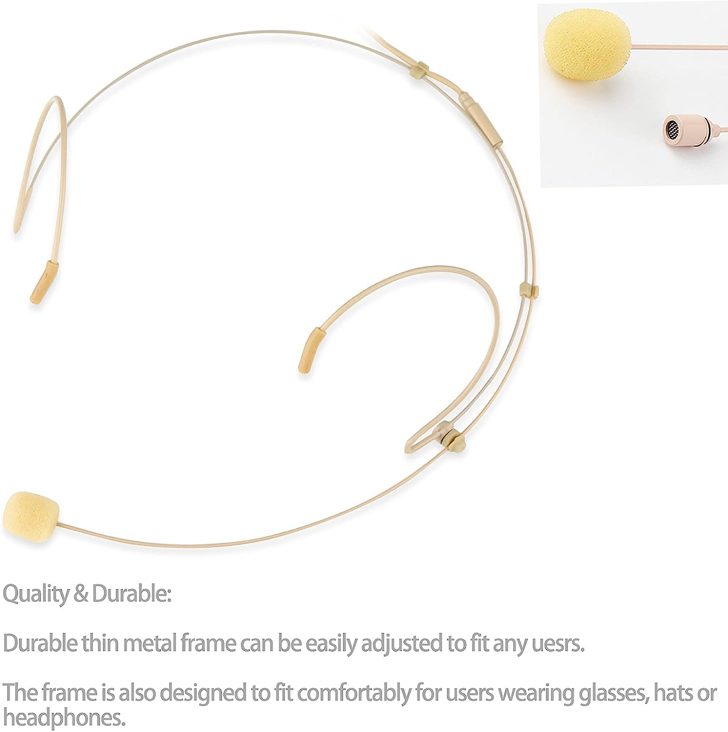 Headset/Headworn Microphone &ndash; 3.5Mm Screw Lock Microphone for Sennheiser Wireless System & Bodypack Transmitter-Beige Dual Earhook Omnidirectional Headset Head Mic image number 4
