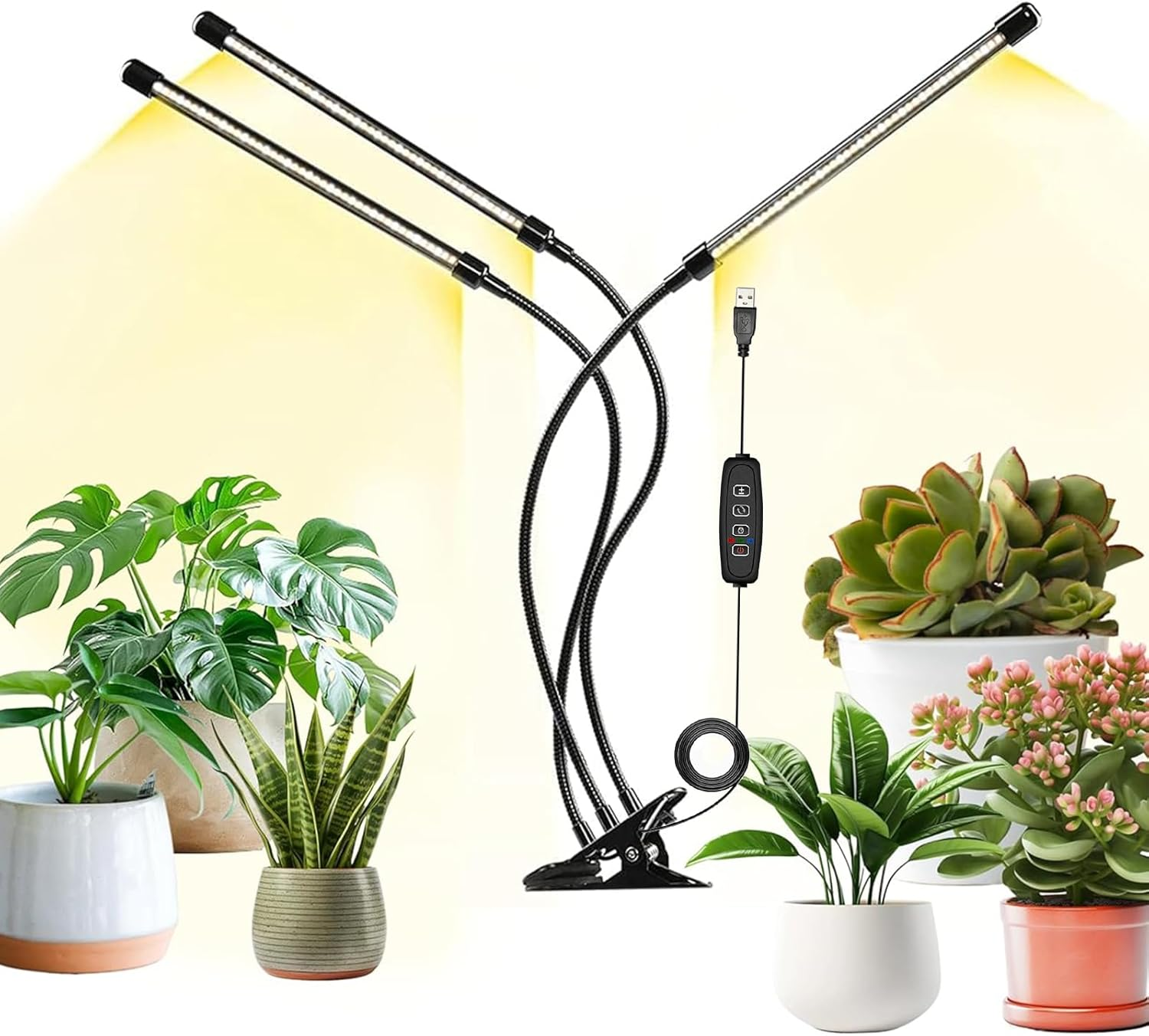 Grow Light for Indoor Plants, Clip-On Full Spectrum LED Grow Lights, Adjustable Gooseneck with 3/9/12H Timer & 10 Dimmable Modes, 3 Tubes image number 1