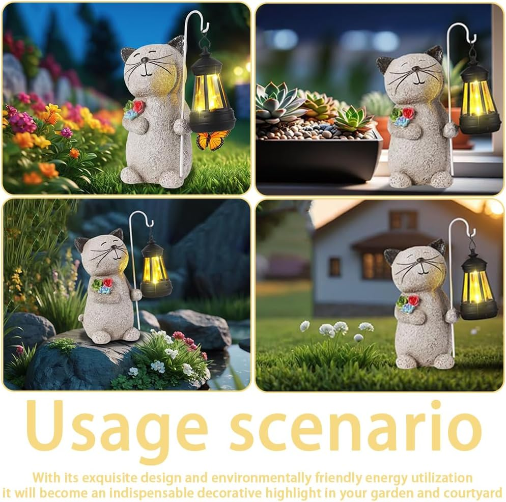 Cat Solar Lights,Courtyard Decoration Night Light,Garden Ornaments Outdoor with Solar Lantern,Sculpture Decor,For Outdoor,Desktop Decor,Patio image number 6