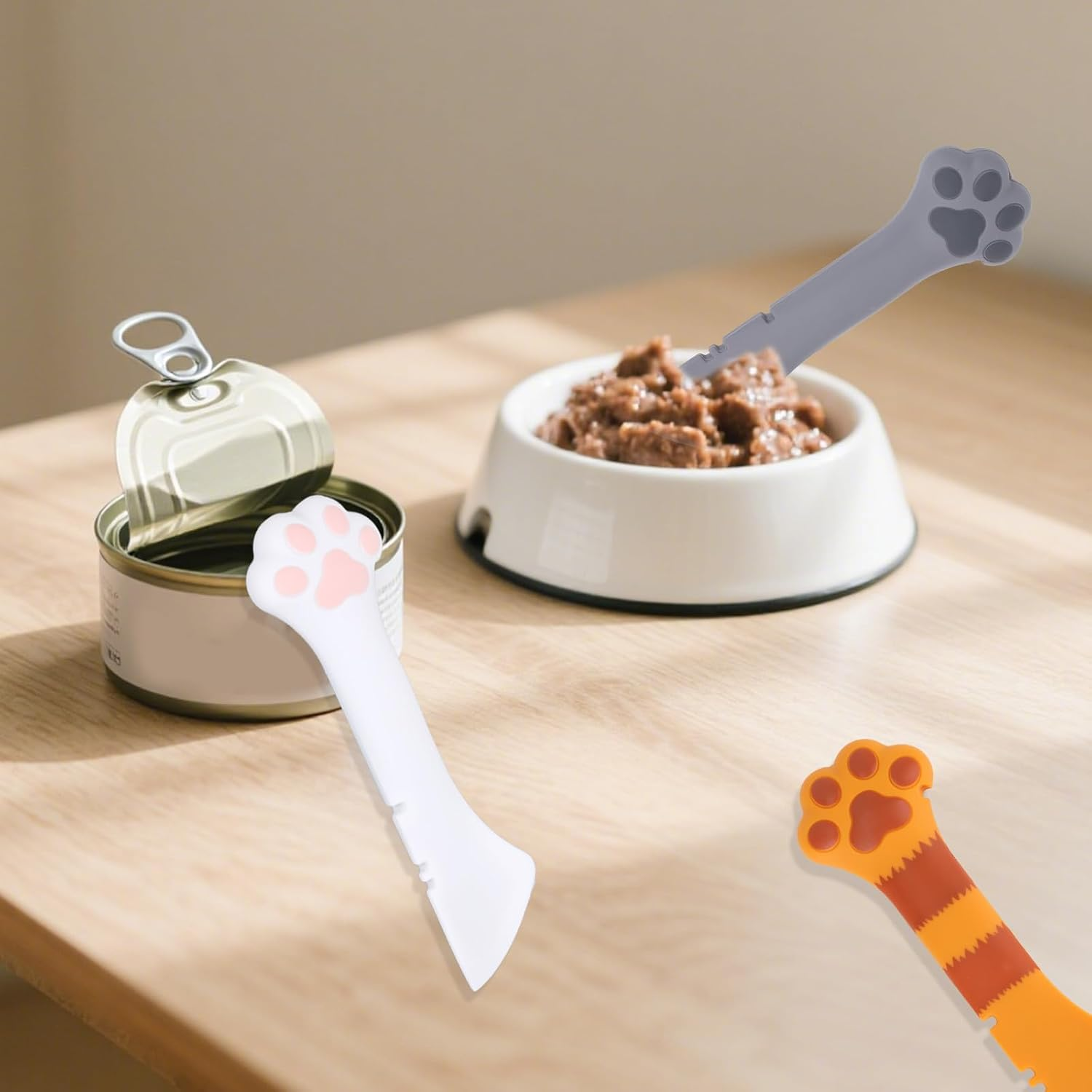 3 Pcs Dog Cat Food Spoon, Cute Paw Spoon for Wet Food Silicone Can Opener Multifunctional Pet Spatula Scoop Mixing Spoons for Cat Dog Supplies (White, Orange & Dark Grey) image number 5