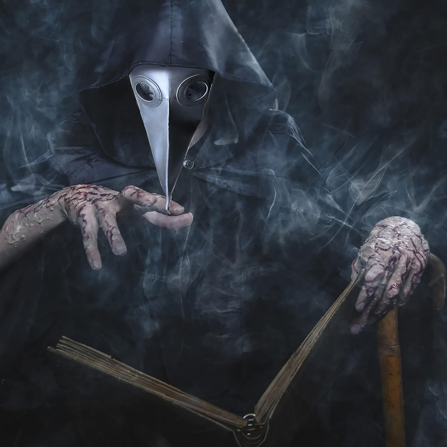 Plague Doctor Mask Set Bird Leather Masks and Hooded Cloak Combo Long Nose Beak Cosplay Halloween Costume Props