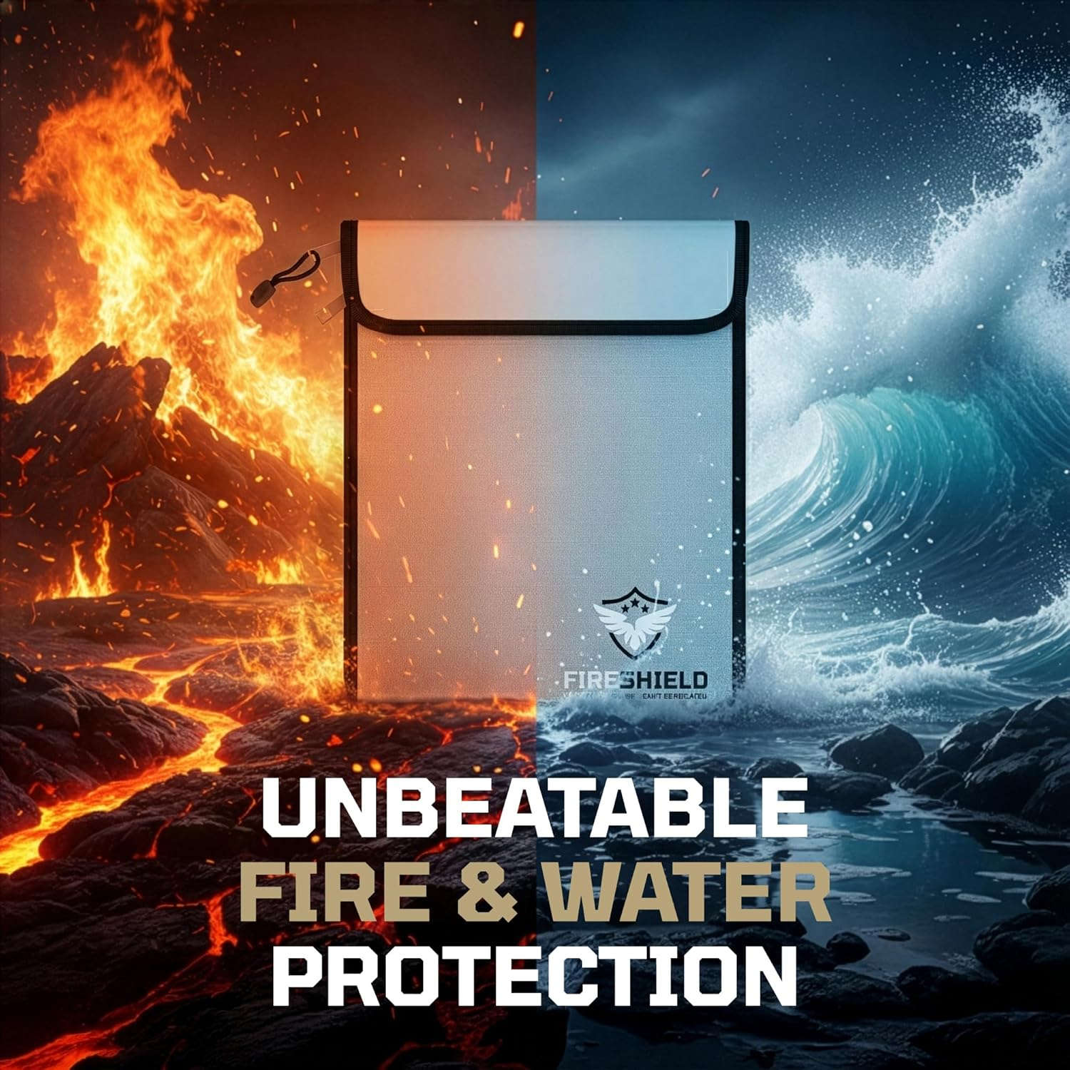 FIRESHIELD PRO Upgraded 2000&deg;F Fireproof Document Bag W/ Dual Pockets &ndash; Fire & Waterproof Money Pouch for Cash &ndash; Safe Storage for Family Photos, Jewelry, Passport & Important Documents &ndash; 15" X 11" image number 5
