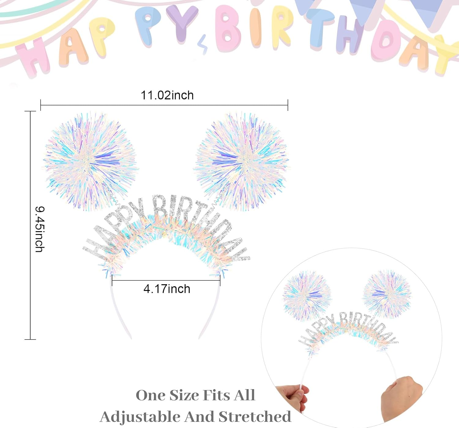 CAVETEE Birthday Crown, Happy Birthday Headband for Women Happy Birthday Decorations for Women Birthday Gifts - Silver image number 4