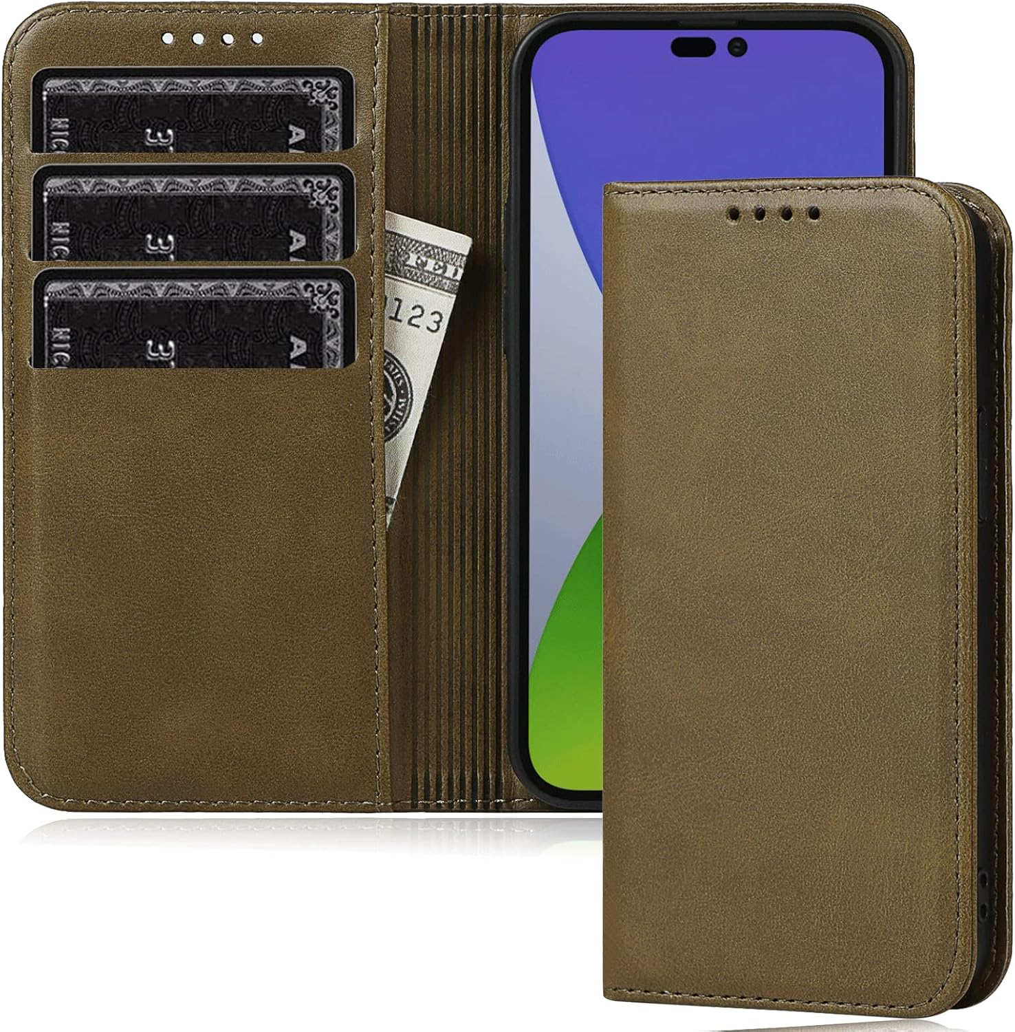FROLAN for Iphone 14 Wallet Case with Card Holder, Premium PU Leather Credit Slot Flip Folio Book Drop Protection Shockproof Phone Cover for Iphone 14 6.1 Inch (Dark Green)