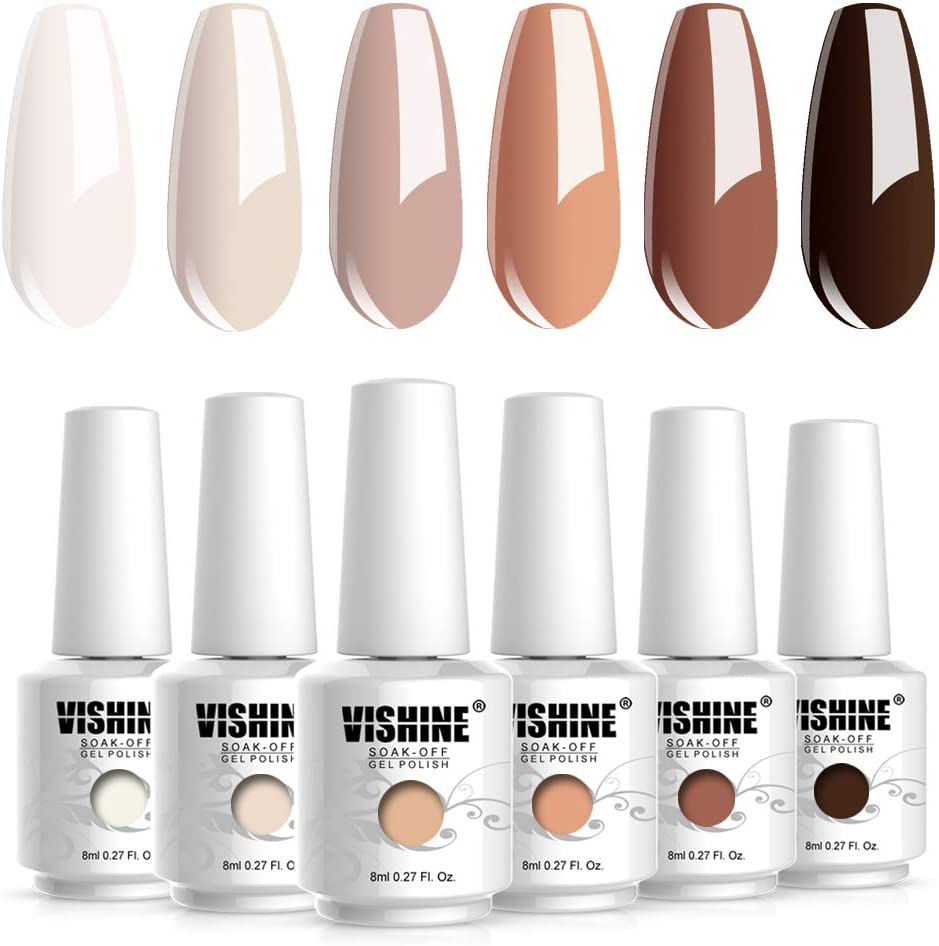 Vishine Semi Permanent Vernis &Agrave; Ongles Gel Nu Marron Nude Couleur Claire Soak off UV LED Nail Art Set Manucre 6 Flacon image number 4
